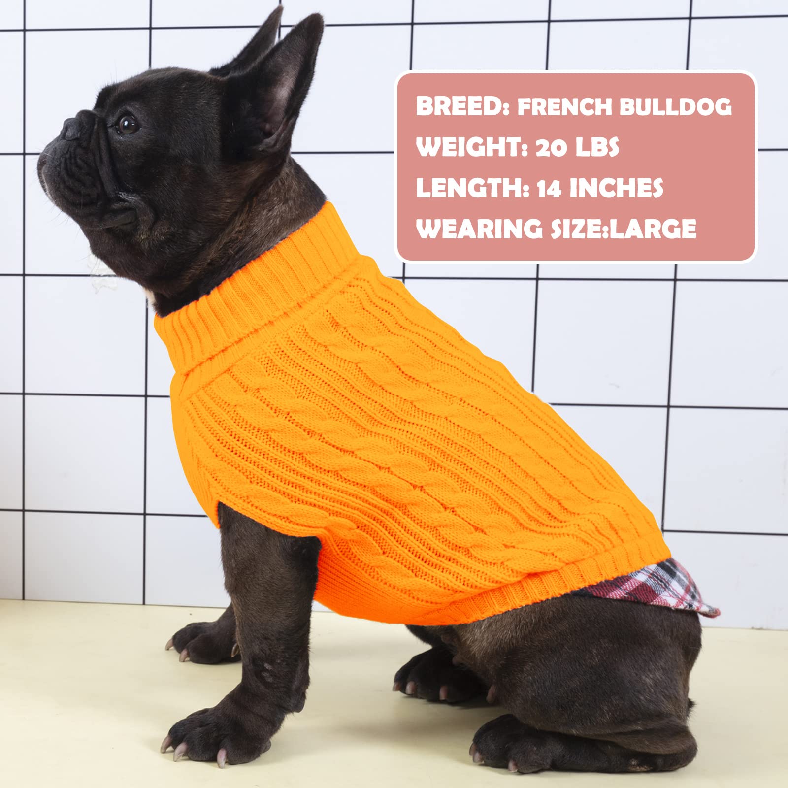 Kyeese Dog Sweater With Leash Hole For Small Medium Dogs Turtleneck Knitwear Pullover Warm Dog Clothes, Yellow, Xl