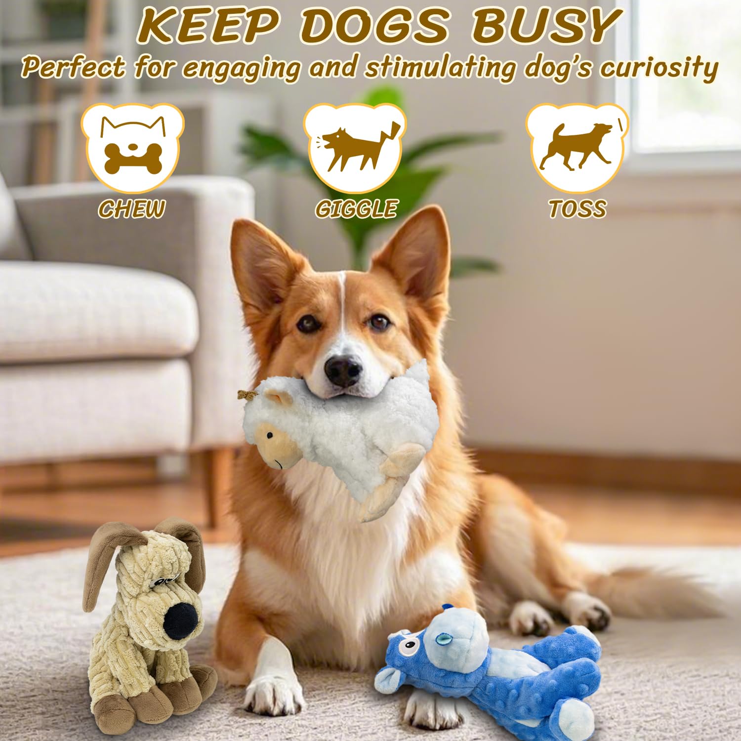 Meetyooo 3Pack Squeaky Stuffed Dog Toys- Indoor&Outdoor Playing Toys For Large To Small, Durable Plush Toys To Keep Them Busy- A