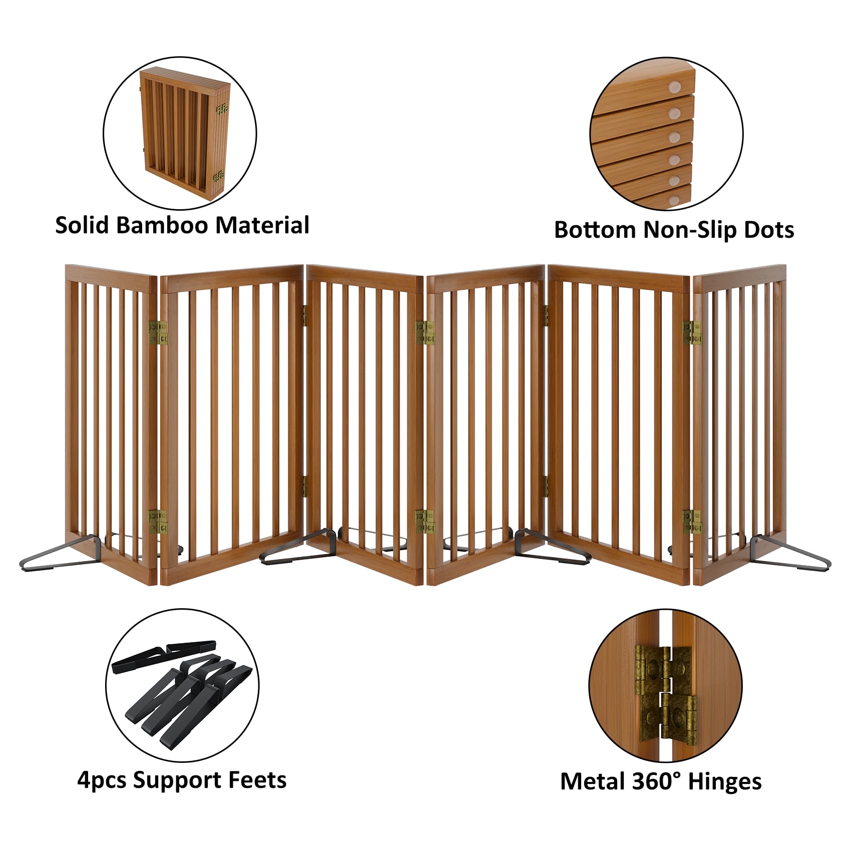 Freestanding Pet Gate Foldable Dog Gate (110 inches Wide) Walnut Bamboo Dog Gates for Stair Doorways House Puppy Fences Indoor (