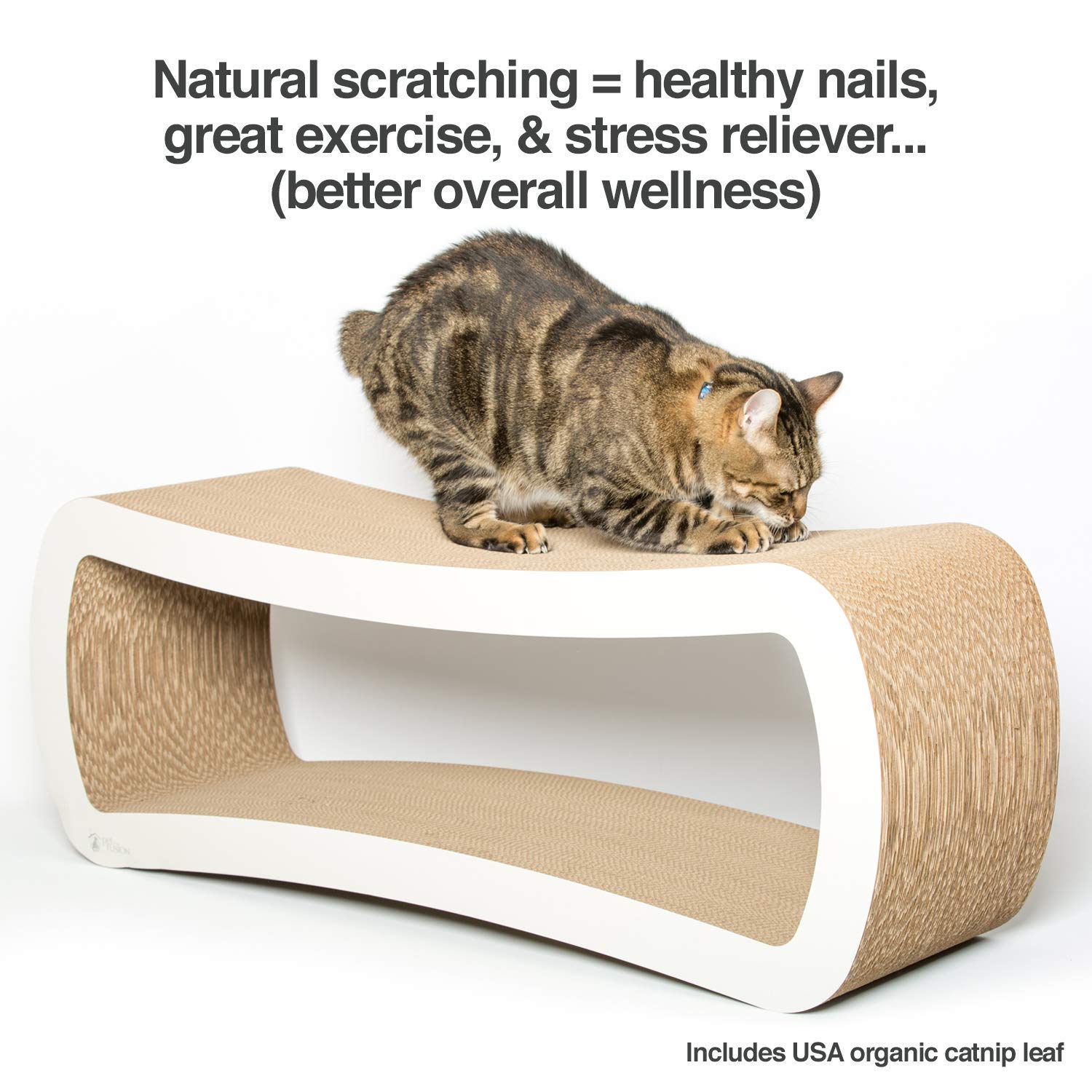 PetFusion Jumbo Cat Scratcher Lounge, White. 39 x 11 x 14 inch 4 Cardboard Scratching Surfaces and 2 Levels, Scratch, Play, Perc