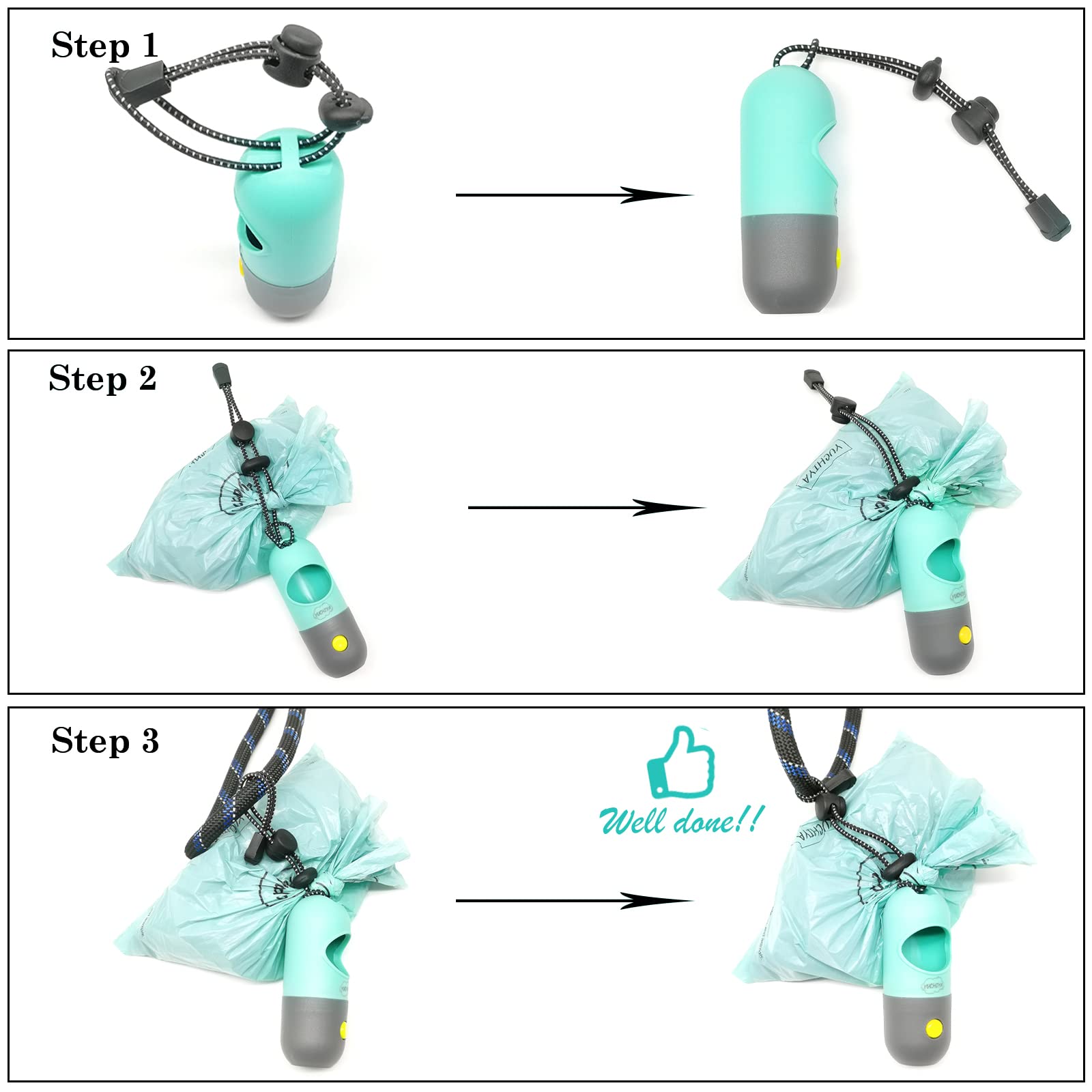 Dog Poop Bags Holder With Led Flashlight|Pet Waste Bags Dispenser For Leash|Doggie Potty Bags Container With Leak-Proof Pet Trash Bags And Accessories (1 Holder 195 Bags, Mint Green)