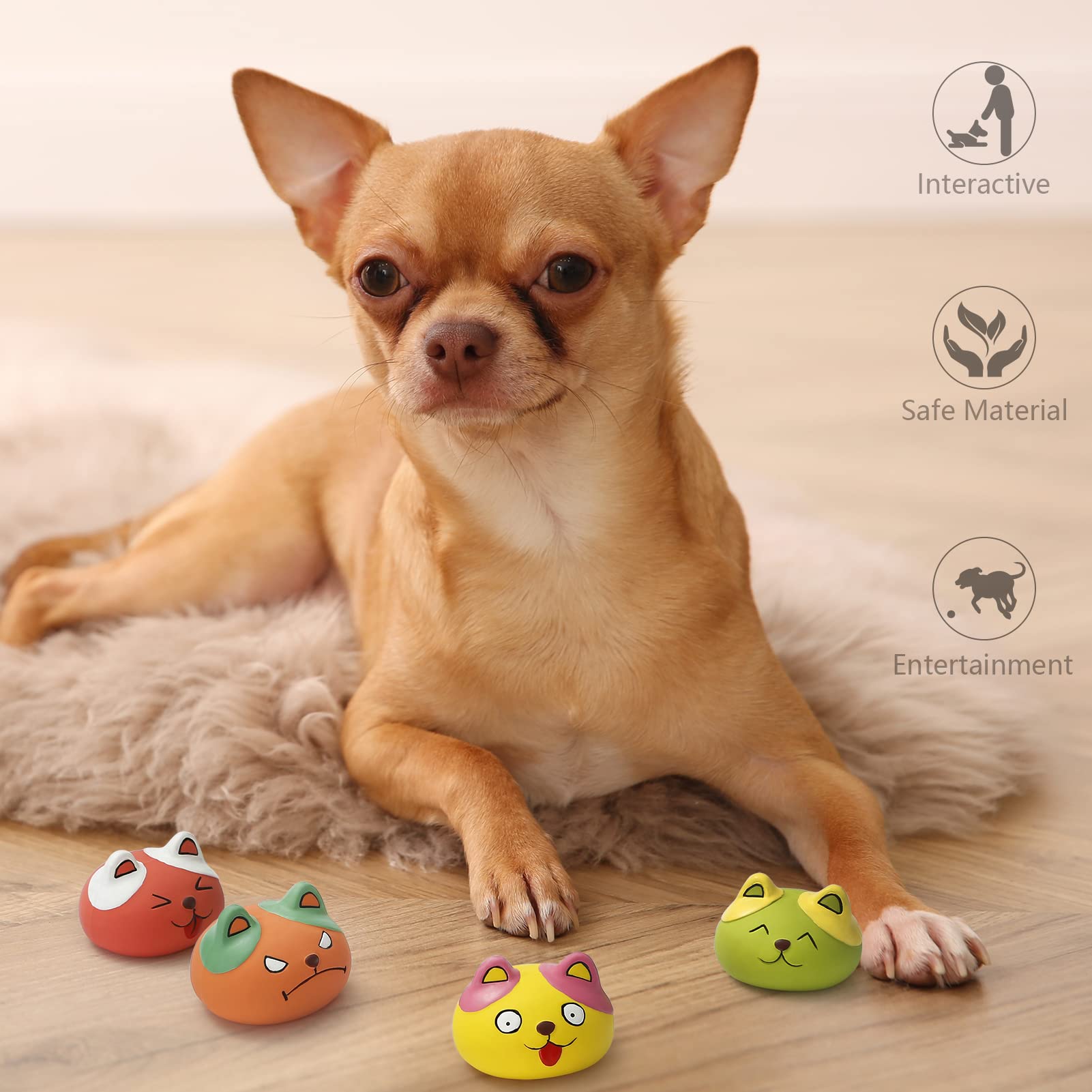 Hdsx Squeaky Dog Toys Funny Animal Dog Balls For Puppy Small Pet Dogs 6 Pcs/Set (Cat)