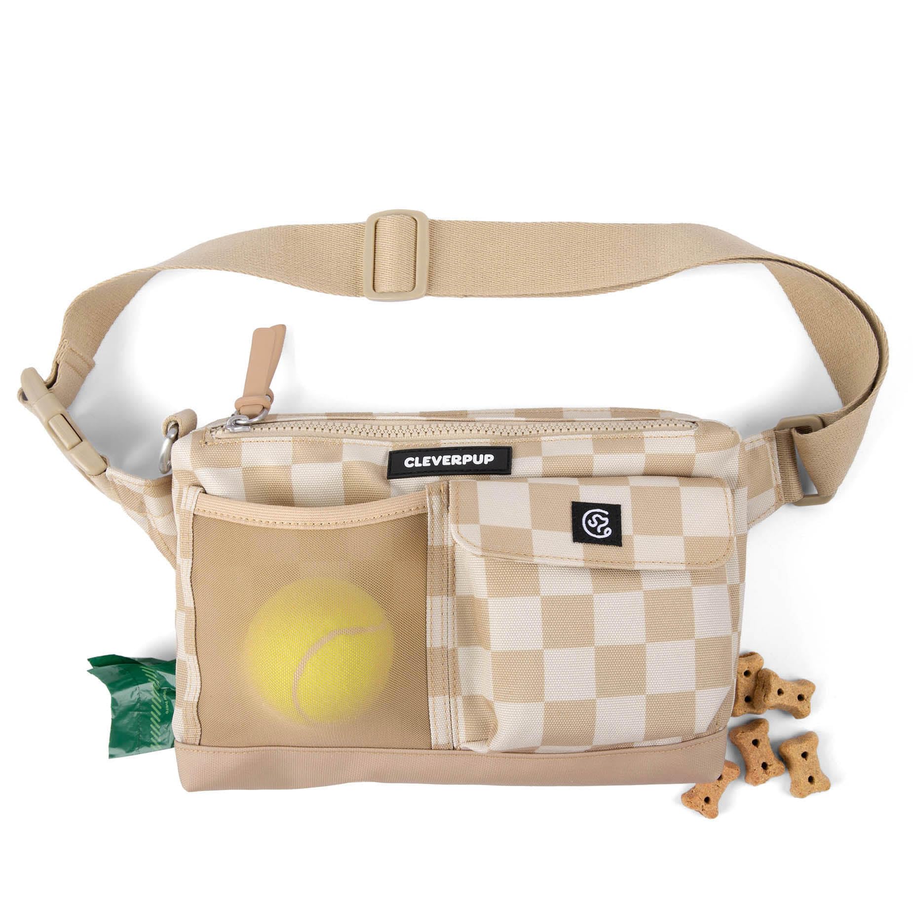 Cleverpup Walk & Train 2-in-1 Dog Walking Bag - Hands-Free Training Crossbody Sling & Fanny Pack with Treat Pouch, Poop Bag Hold