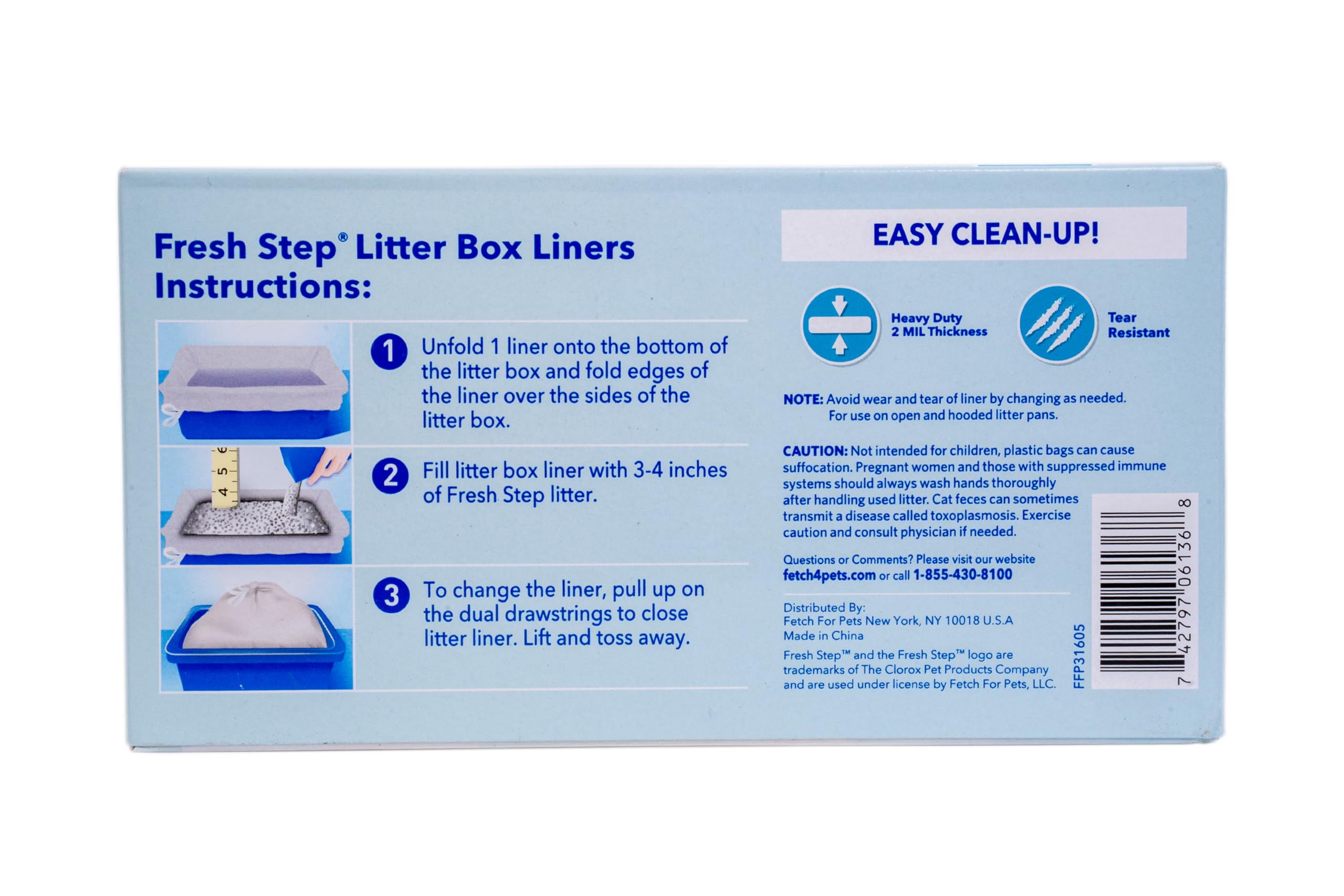 Fresh Step Drawstring Cat Litter Box Liners, Unscented, Size Large, 30' X 17' | Kitty Litter Bags - 15 Count - Cat Litter Liners For Rectangle Or Oval Litterboxes