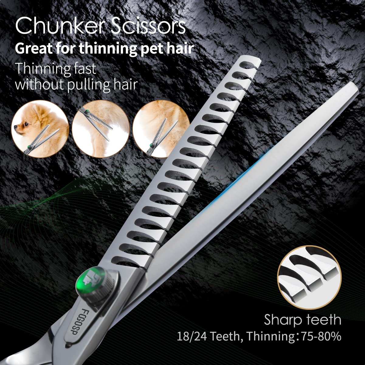 Fogosp Professional Chunkers Shears For Dogs 7 Inch Thinning Shears For Dogs Cats Pet Grooming Scissors Japanese 440C Stainless Steel 70% Thinning Rate 18 Teeth