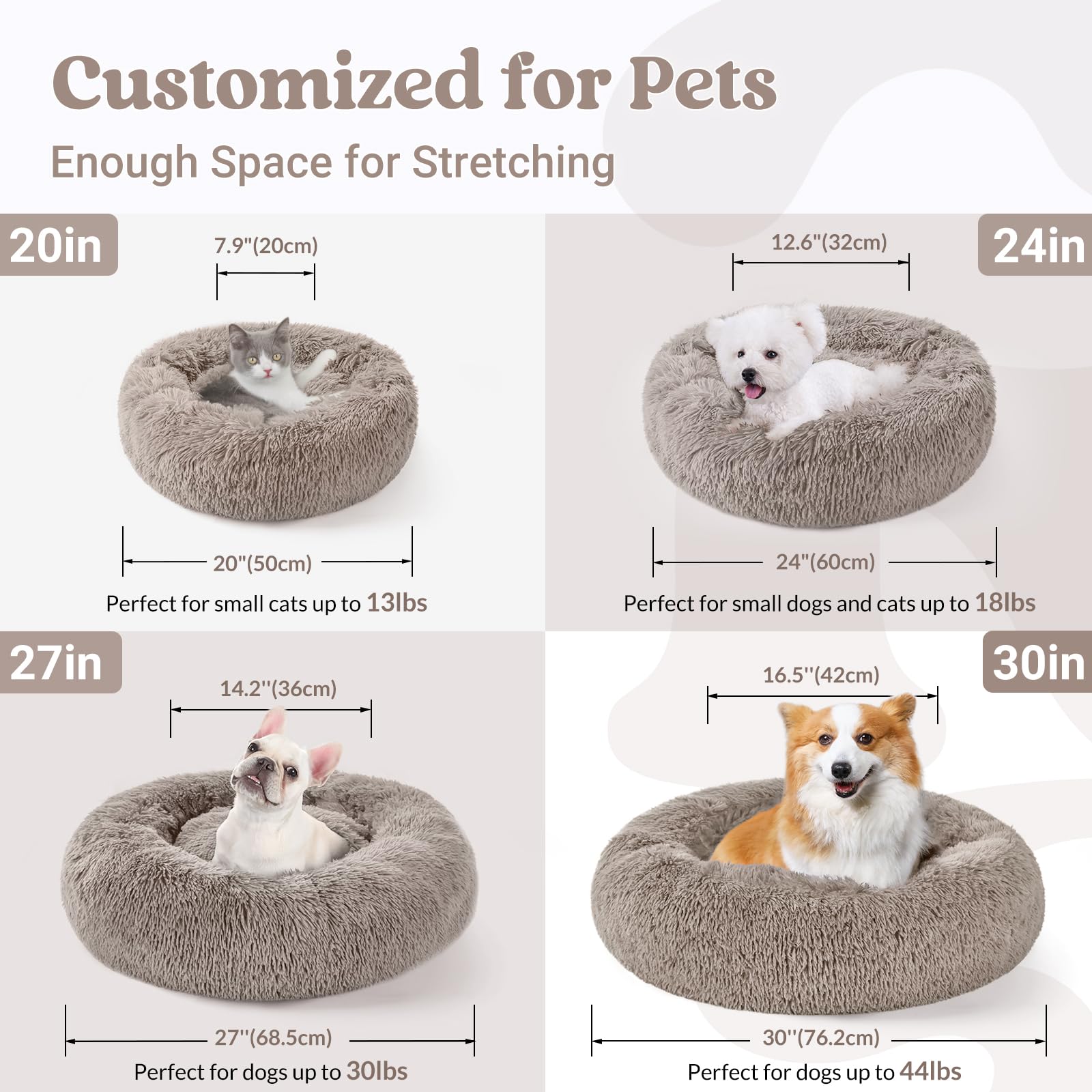 Rabbitgoo Cat Beds For Indoor, 20 Inches Machine Washable, Fluffy Round Pet Bed Non-Slip, Calming Soft Plush Donut Cuddler Cushi