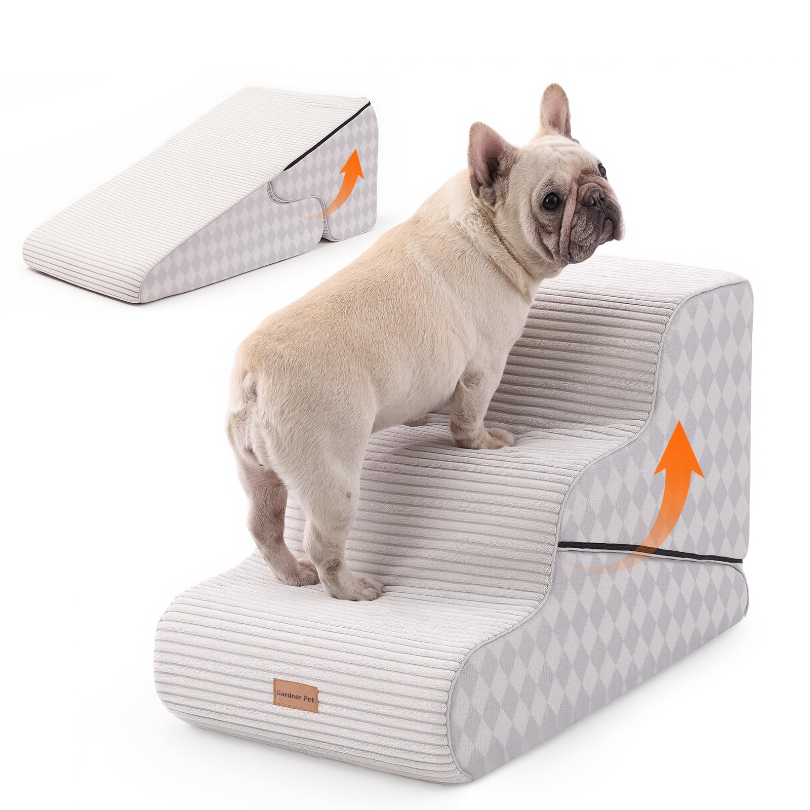 Gardner Pet Dog Stairs for Small Dogs 16.5  H, 2 in 1 Transformable 3-Step Pet Stairs and Ramp, Dog Steps for Couch Bed (13-20 i