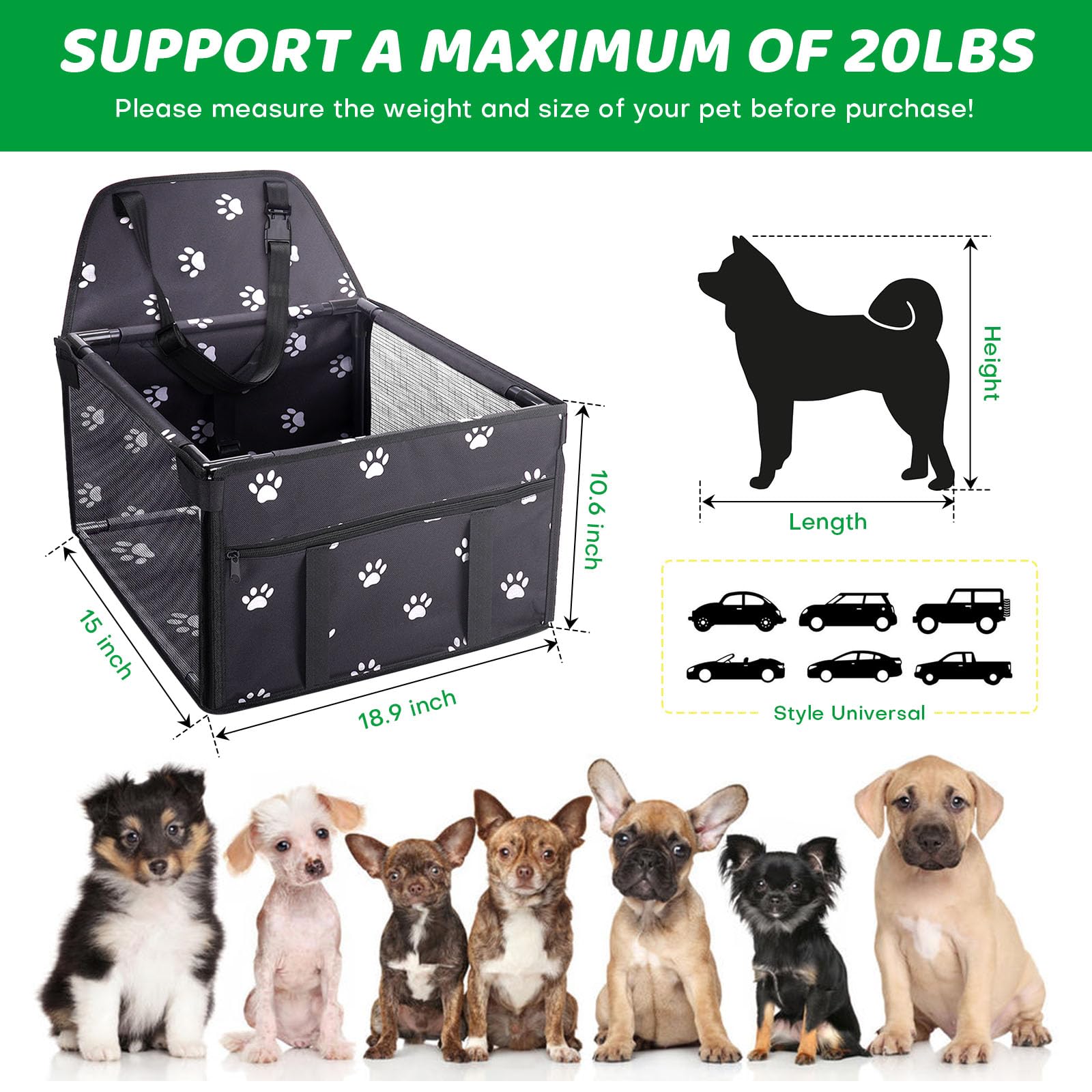 Genorth Medium Dog Car Seat Puppy Pet Booster Seat Pet Seats For Cars Vehicles Pet Travel Safety Car Seat For Medium Dogs Up To