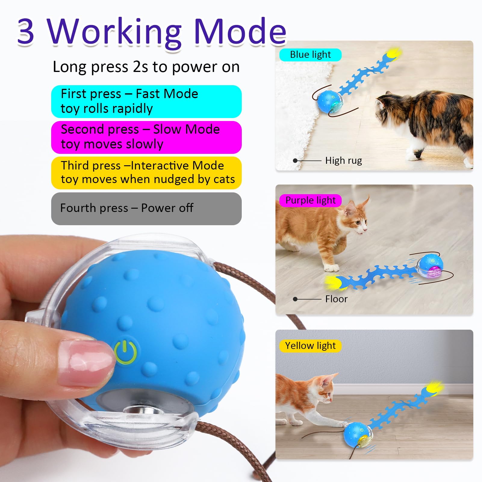 Giociv Interactive Cat Toys Ball - Fast Rolling, Chirping Motion for Indoor Cats, Blue Centipede, Model L02