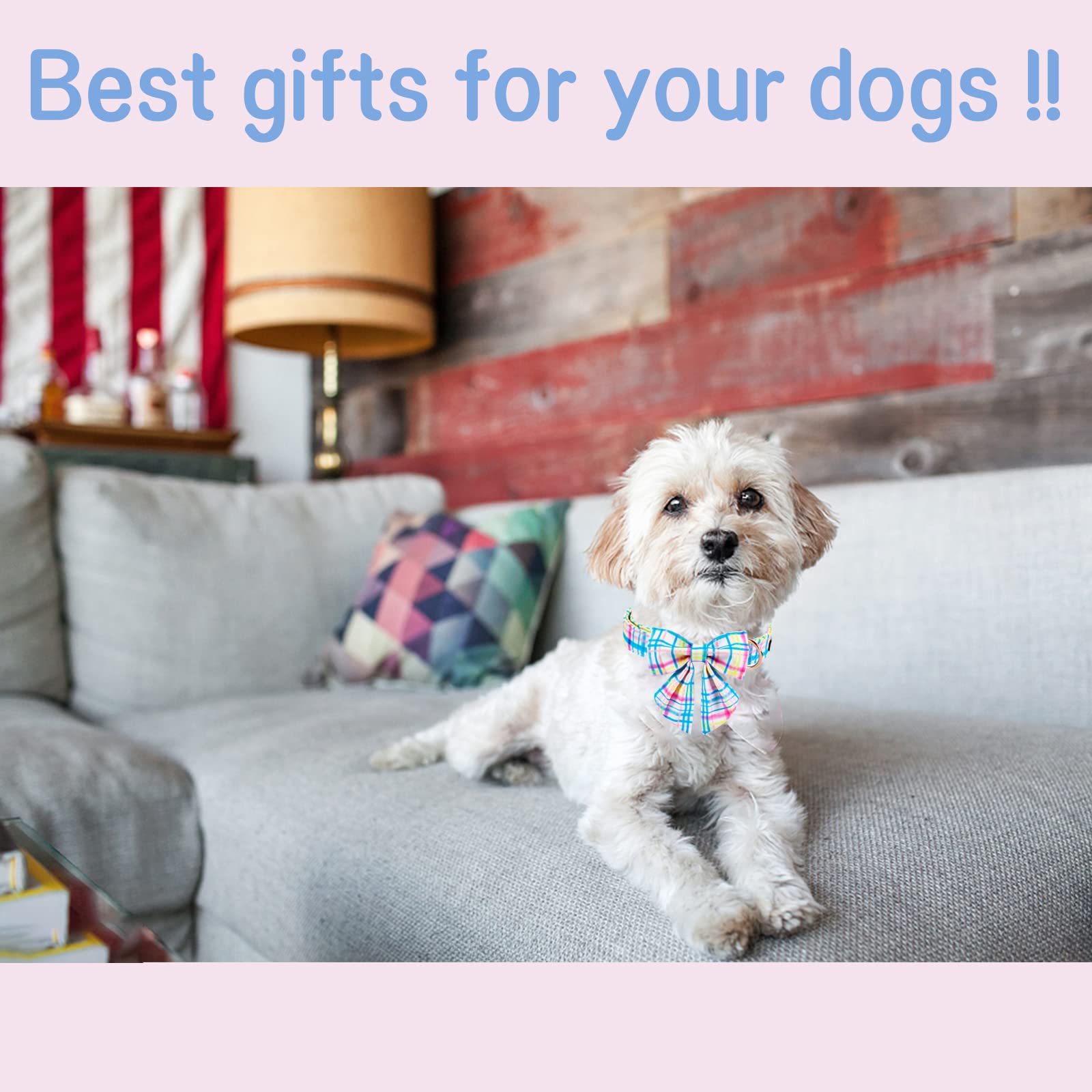 Unique Style Paws Easter Day Dog Collar With Bow Tie Pink Grid Puppy Collar For Small Medium Large Boys Girls-Xl
