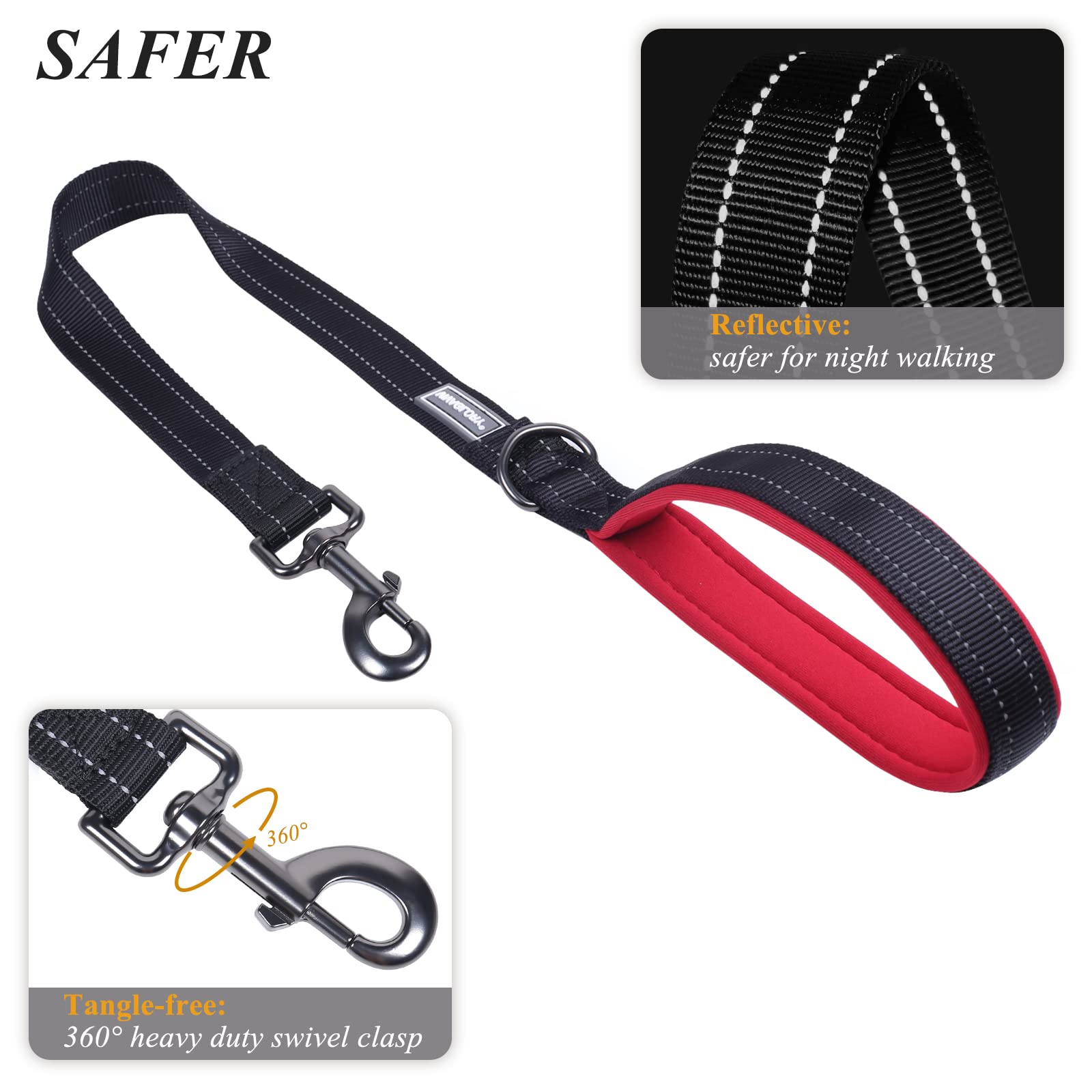 Vivaglory Short Dog Leash, Short Traffic Leash For Dogs, Short Training Leash For Medium & Large Dogs, 24Inch, Black/Red