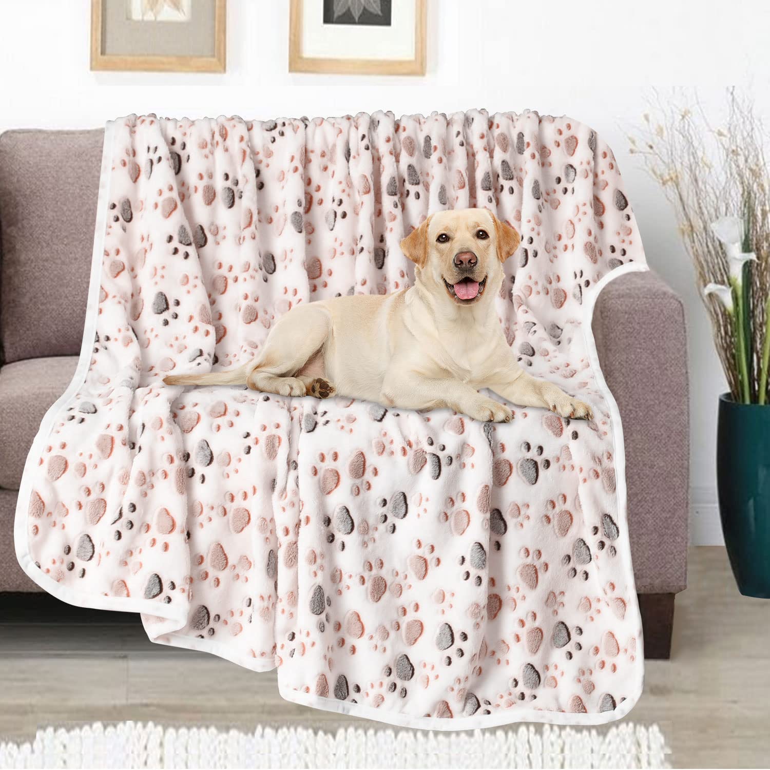 Rezutan Upgraded Dog Blankets For Large Dogs, Dog Cat Blankets Washable 50' X 60', Soft Pet Mat Throw Cover For Kennel Crate Bed, Cute Paw Pattern, Dog Blanket, Pet Blanket （1 Pack White）