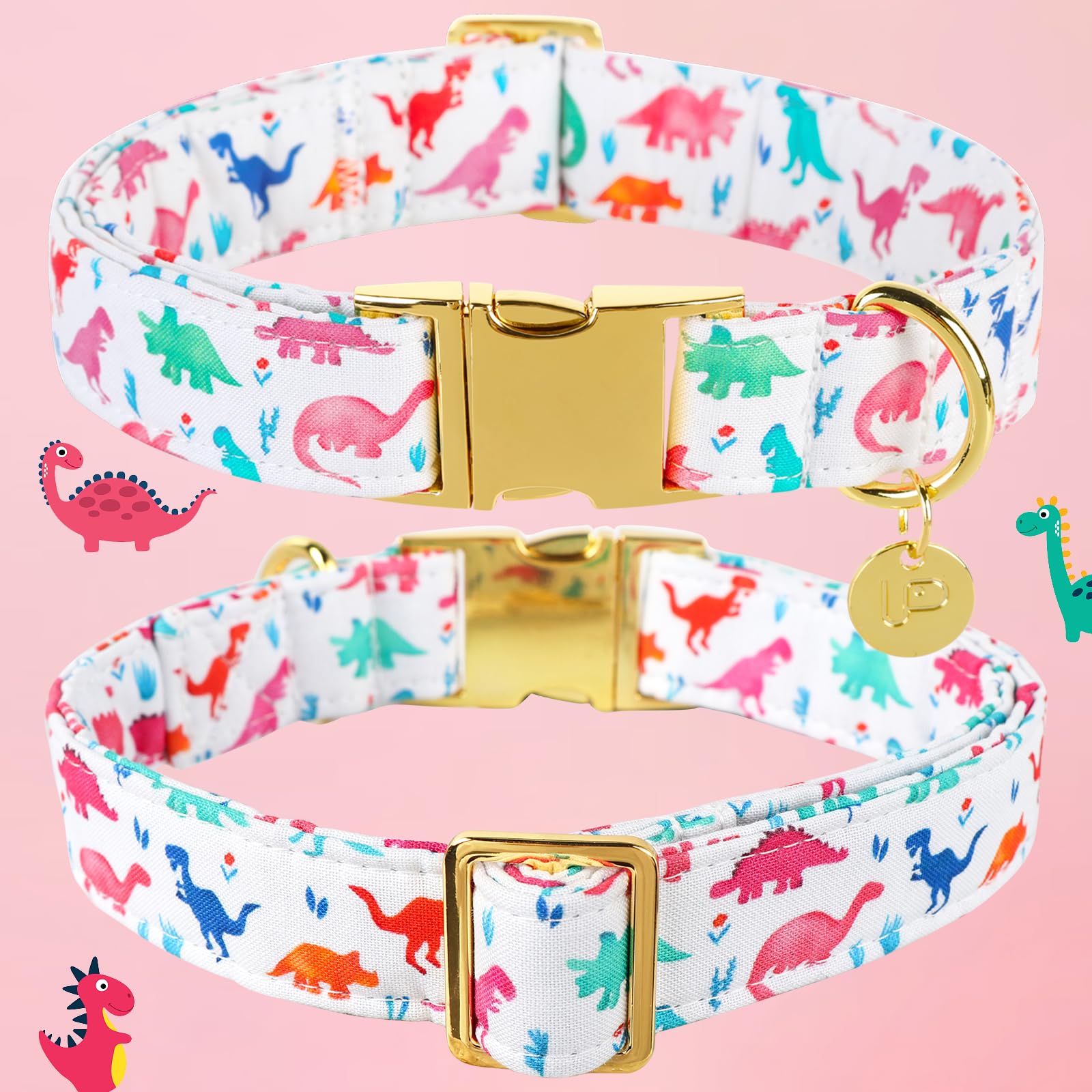 Up Urara Pup Dinosaur Summer Cotton Dog Collar With Metal Buckle Gift Collar For Small Medium Large Girls Or Boys Dogs Cute Dura
