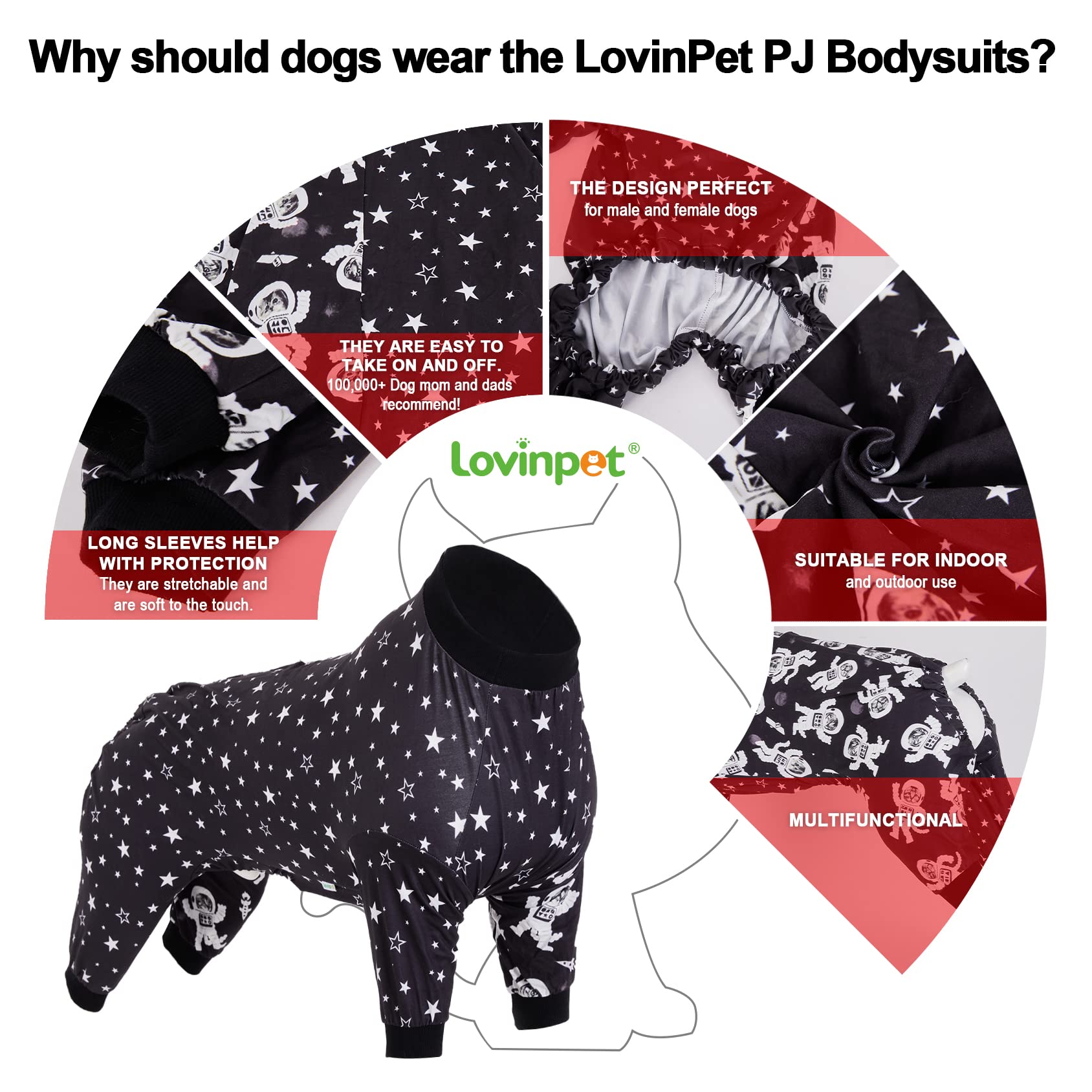 Lovinpet Pitbull Outfit - Large Dogs, Slim Fit, Lightweight Pullover, Dog Pj'S, Full Coverage Dog Pajamas, Outer Space Astronaut