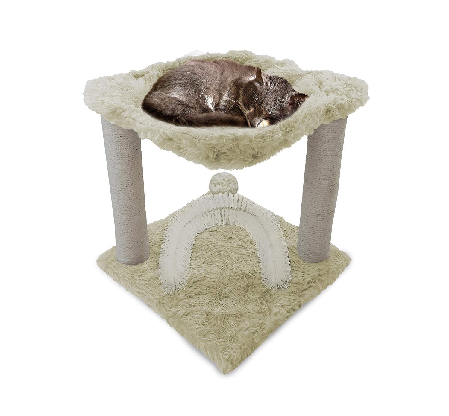 Furhaven 15.75 Tall Playground for Indoor Cats, Ft. Sisal Scratching Posts, Self-Grooming Brush, & Toy - Tiger Tough Hammock Int