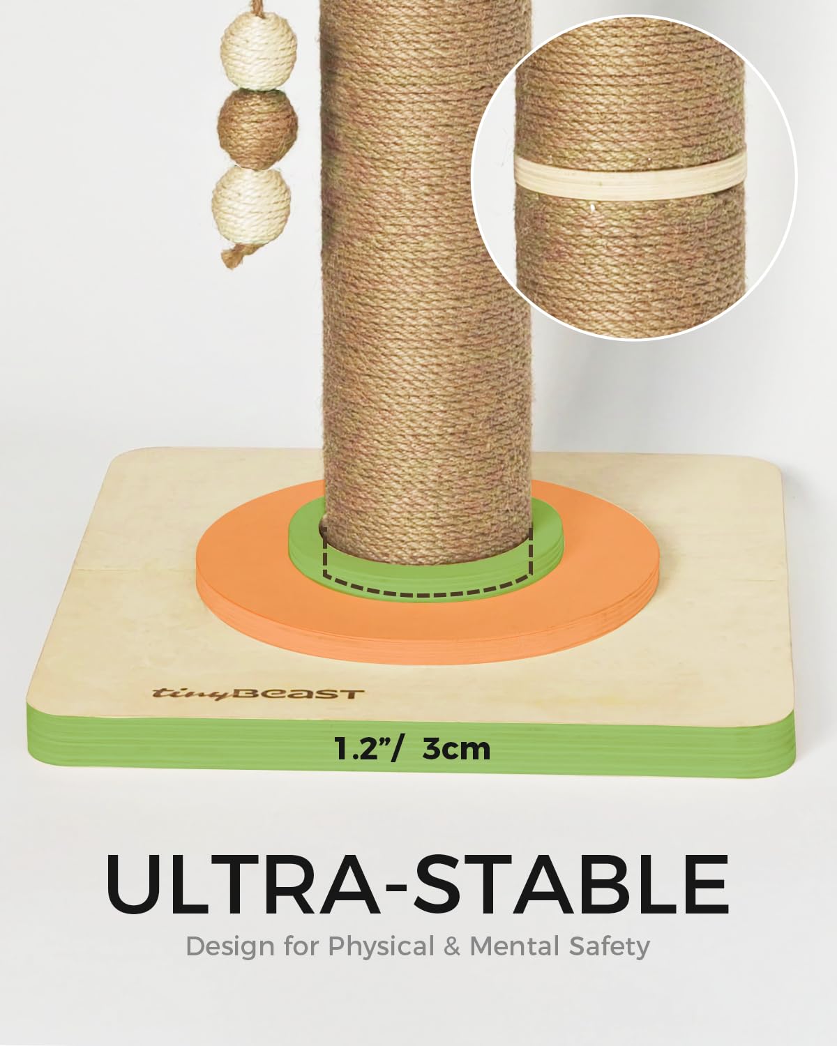 Tinybeast Wooden Cat Scratching Post, Sturdy 35'' Tall Natural Sisal Cat Scratcher With Thick Solid Wood Base For Adult Cats Ind