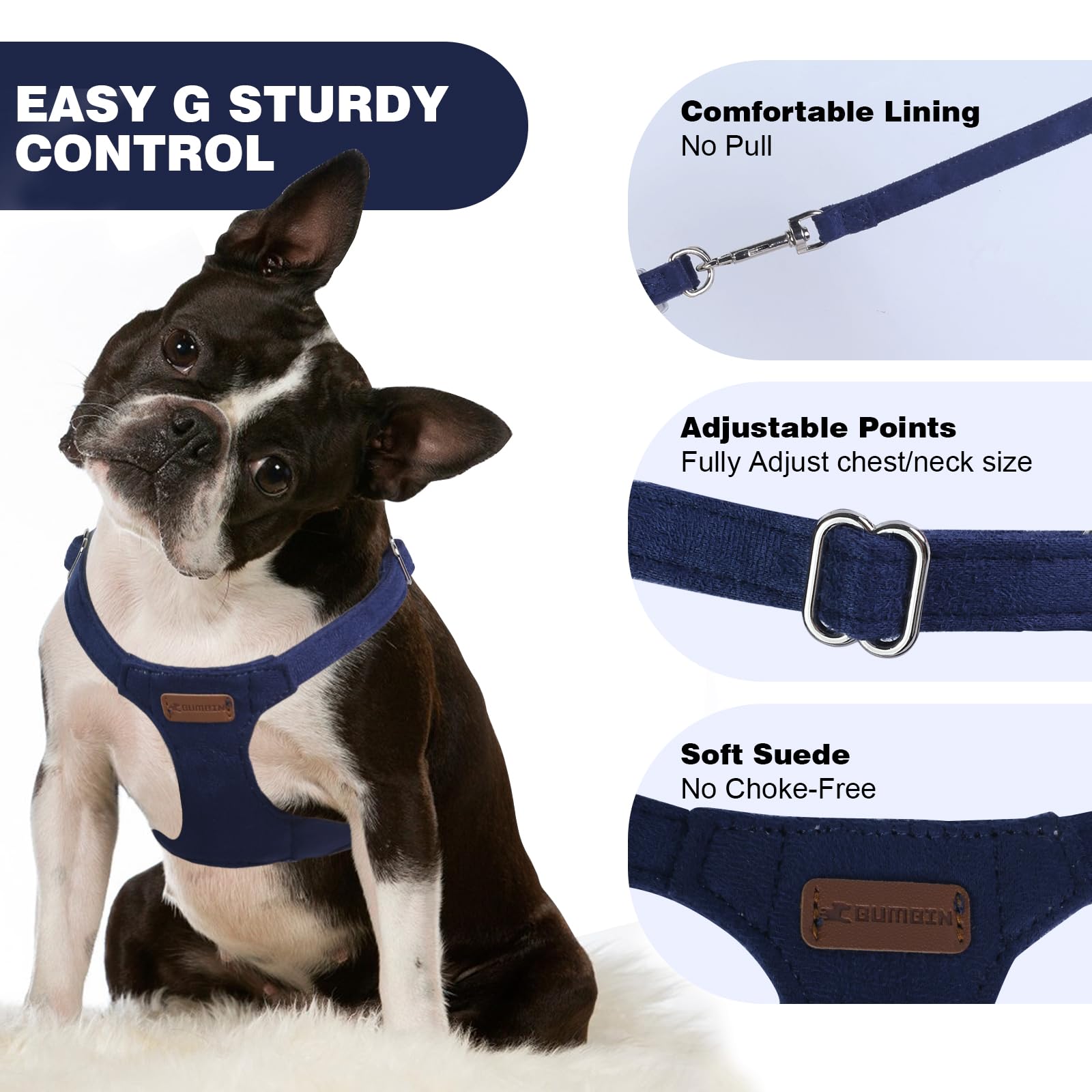 Dog Harness And Leash Set, S No Pull Adjustable Puppy Harness With Multifunction Denim Blue Dog Leash And Collar, Soft No Choke