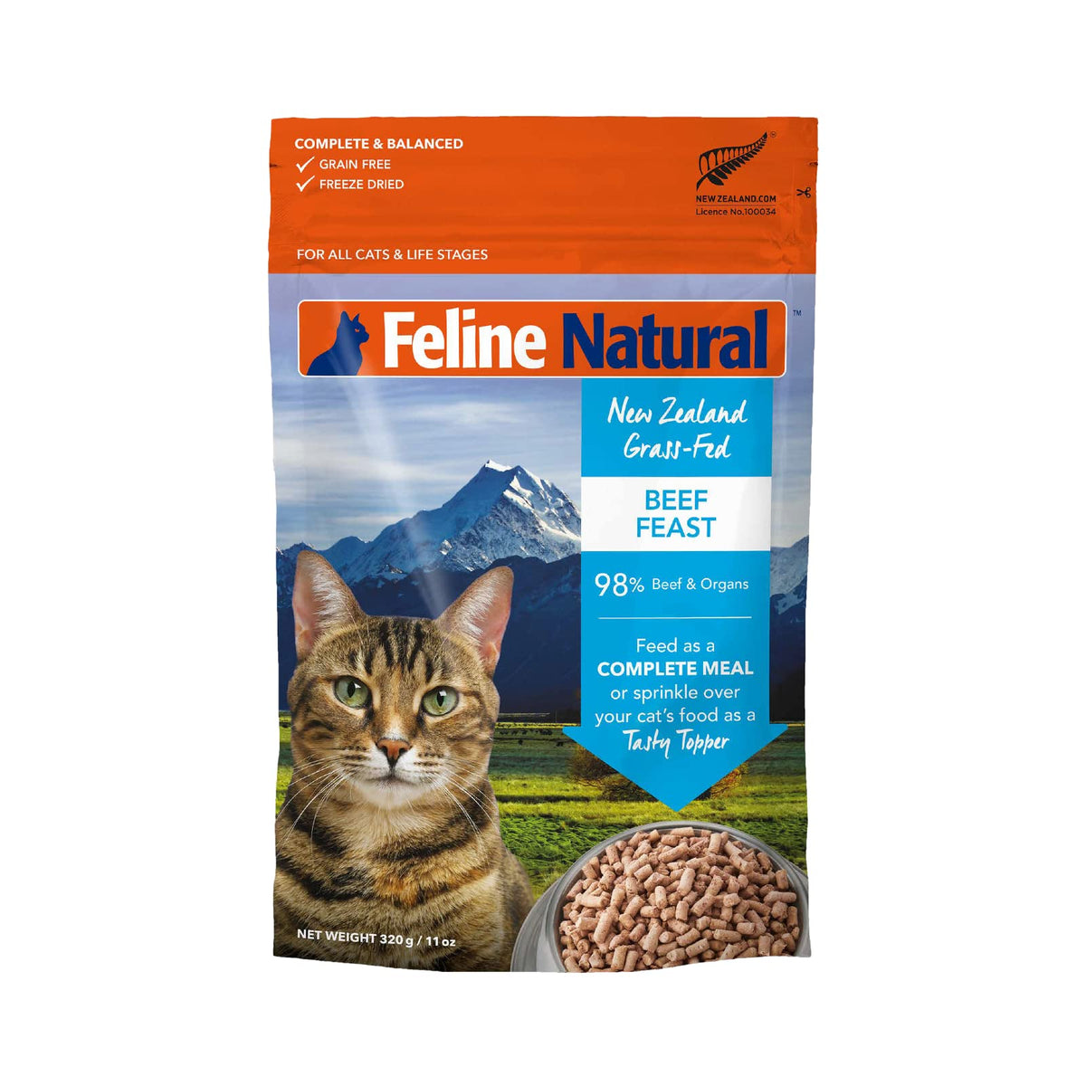 Feline Natural Grain-Free Freeze-Dried Cat Food, Beef 11Oz