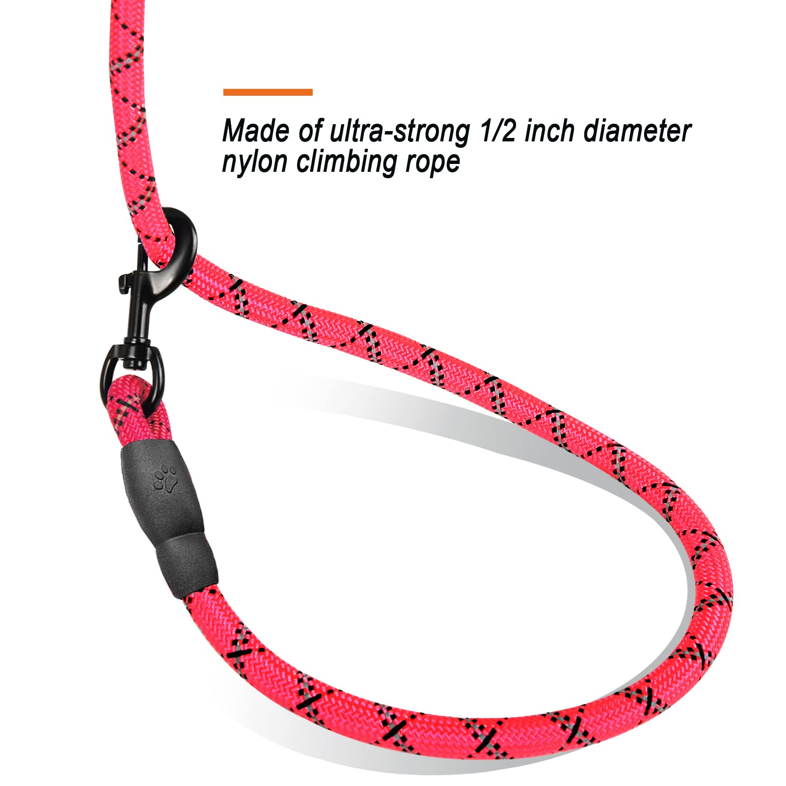 Barkbay 2 Pack Dog Leashes For Large Dogs Rope Leash Heavy Duty Dog Leash With Comfortable Padded Handle And Highly Reflective Threads 5 Ft For Small Medium Large Dogs(Red+Black)