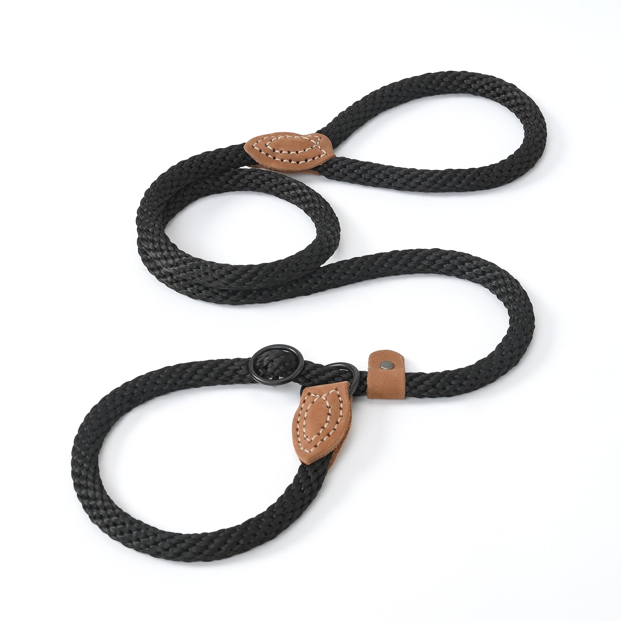 Mile High Life Slip Leads For Dogs | Heavy Duty Dog Training Leash | 5 Feet No Pull Slip Leashes W Leather Tip | Black Rope Lead For Dogs Outside