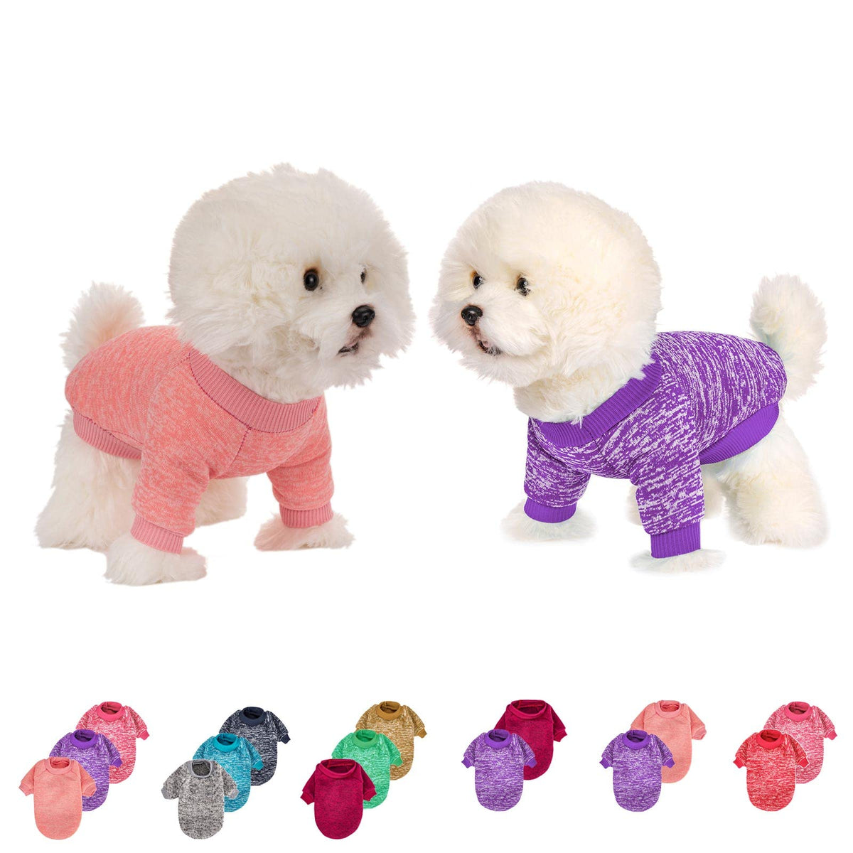 Moirig Pet Clothes - Warm Soft Dog Sweater For Small Pets, Medium To Large, Female & Male - 2, 3 Pack - Purple & Pink, X-Small -