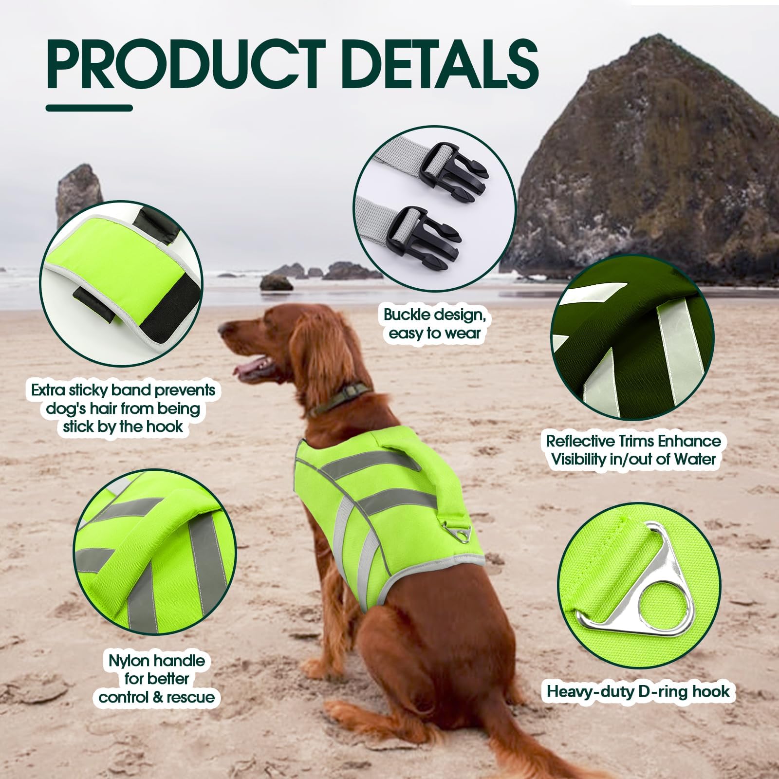 Kuoser Dog Life Jackets for Medium Dogs, Dog Life Vests for Swimming, Reflective Dog Life Vest Beach Boating with High Flotation