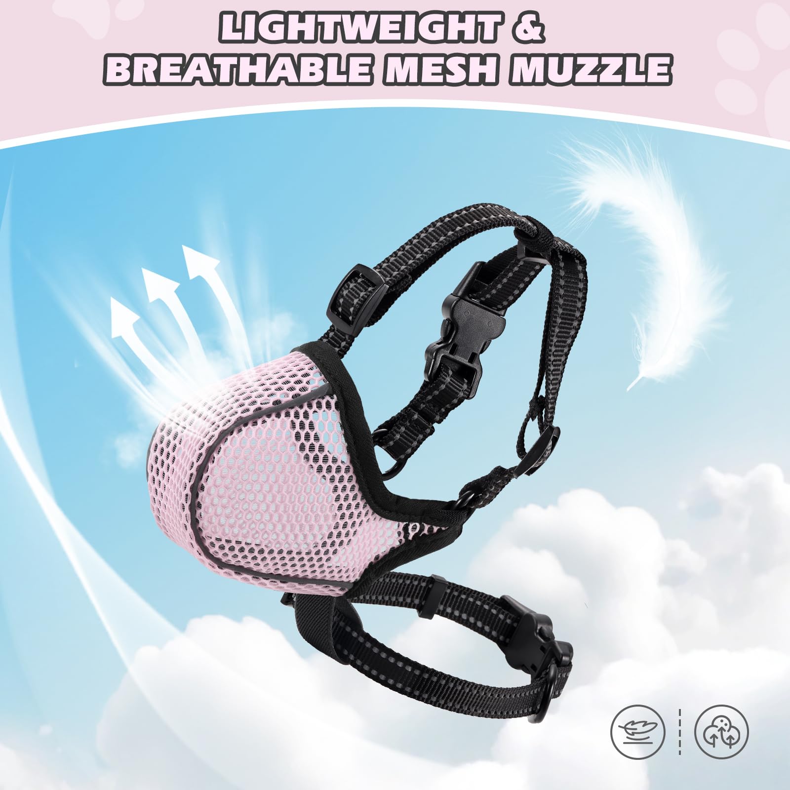 Dog Muzzle,Mesh Soft Muzzle For Small Medium Large Sized Dogs, Breathable Reflective Adjustable Puppy Muzzles With Collar For Sc