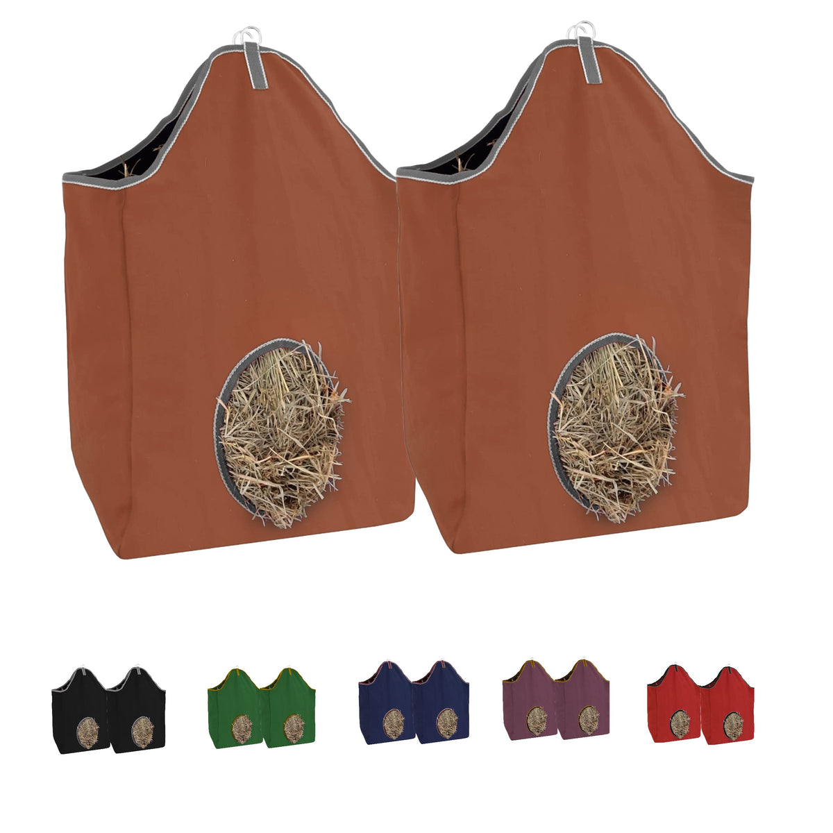 Tahoe Tack Pair of 2 Extra Wide 19'' x 12'' x 20'' Canvas Hay Bags for Horses and Livestock Fits 3-4 Large Flakes of Hay (Tan)