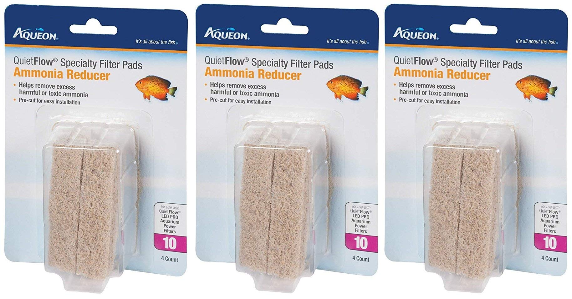 (3 Pack) Aqueon Quiet Flow 10 Ammonia Reducing Specialty Filter Pad (4 Ct. Per Pack)