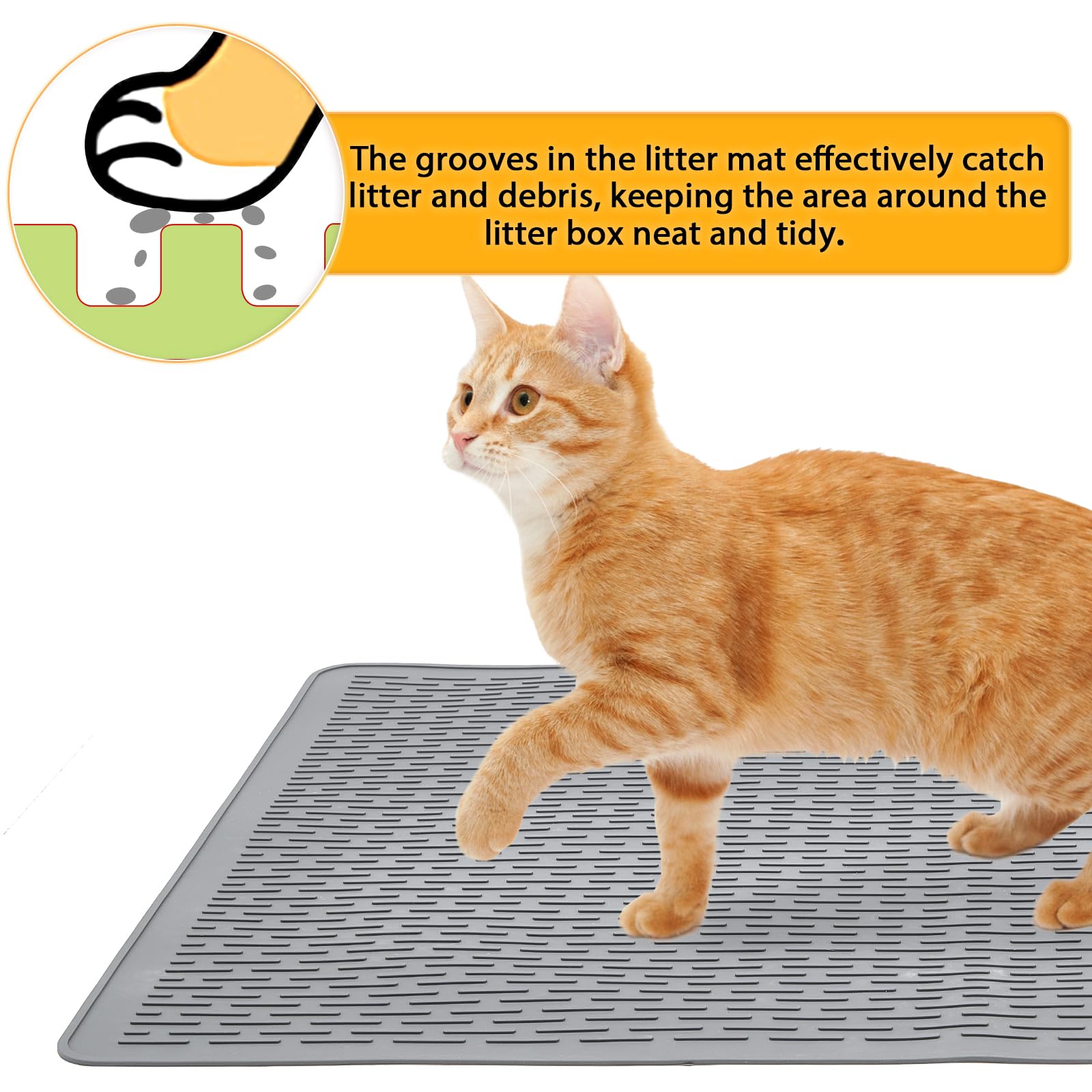 Colewin Cat Litter Mat,Waterproof Soft Litter Mat,39X27In Large Rubber Litter Box Mat,Washable Cat Litter Mat Litter Trapping Ma