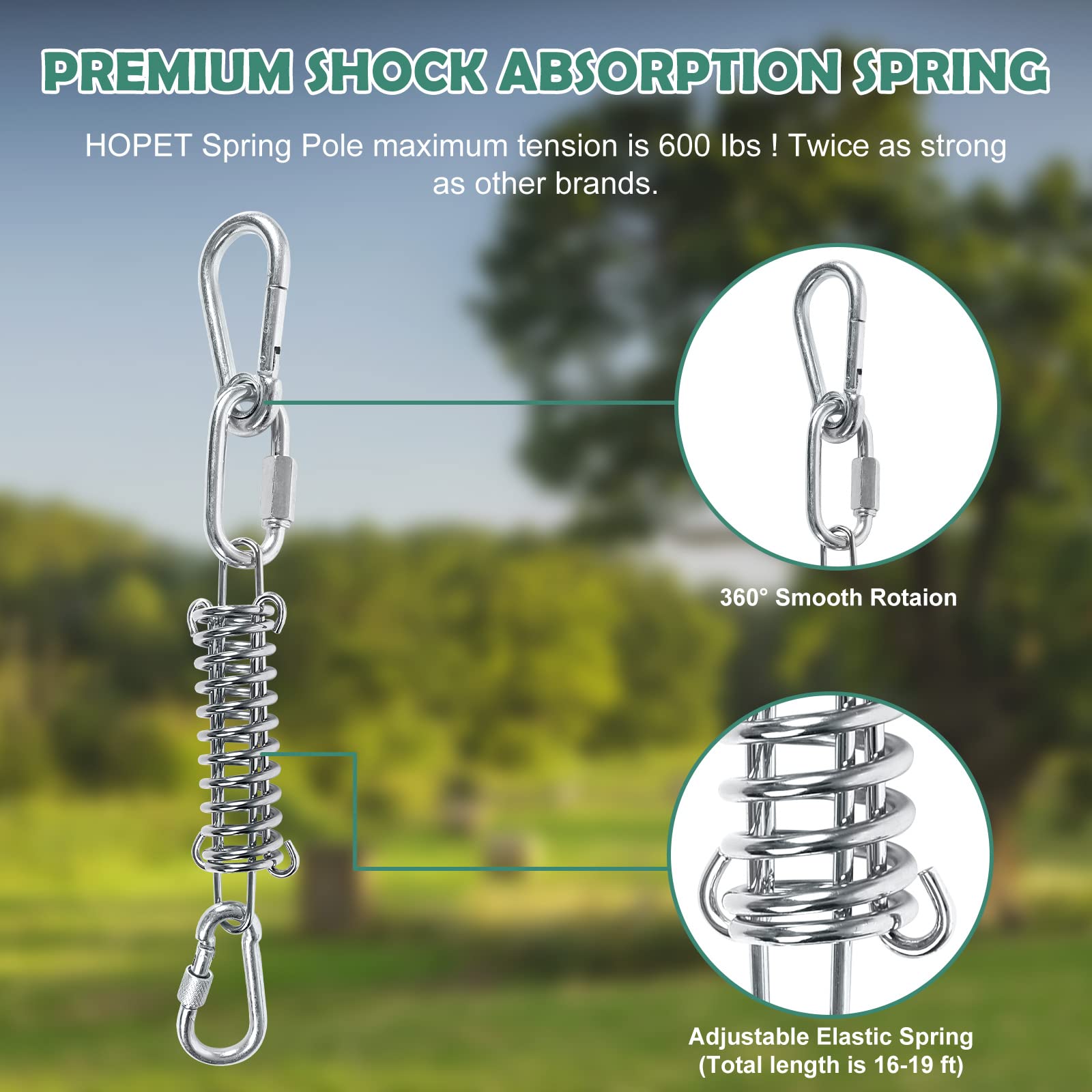 HOPET Dog Outdoor Bungee Solo Hanging Toy, Tether Tug of War Toys for Pitbull Small Large Aggressive Chewers Dogs to Exercise, D