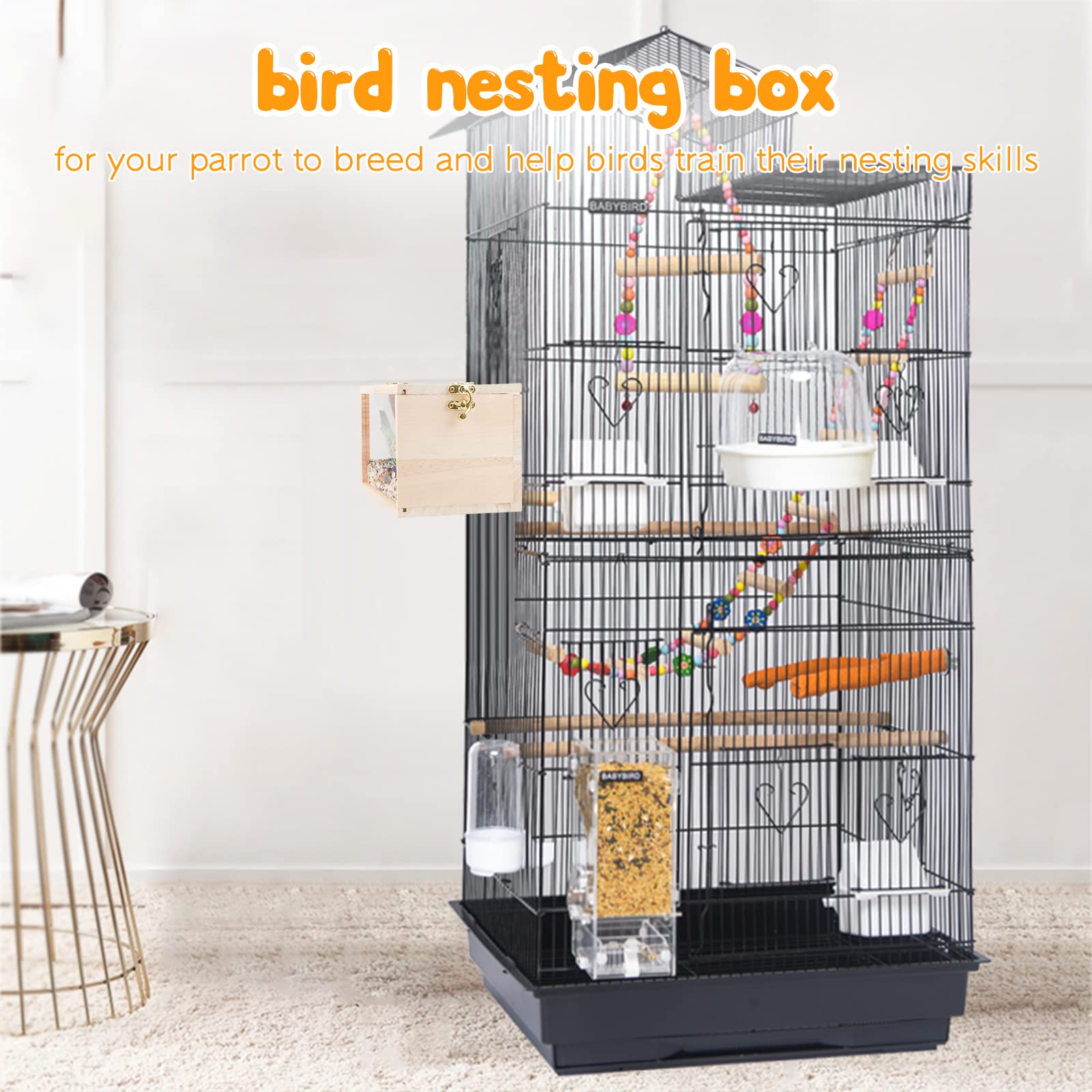 Rypet Parakeet Nesting Box Transparent Design, Thwartwise Bird Nest Breeding Box With Perch Wood Bird Cage House For Cockatiel Lovebirds Budgie Finch Parrotlets Canary S
