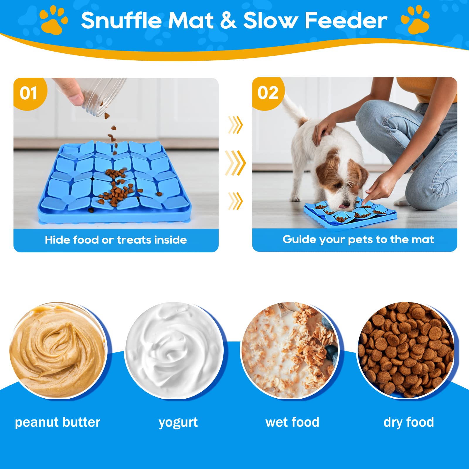 Ourmiao Silicone Snuffle Mat For Dogs, Slow Feeder Lick Mat With Suction Cups, Dog Puzzle Feeder Toys For Smell Training & Slow