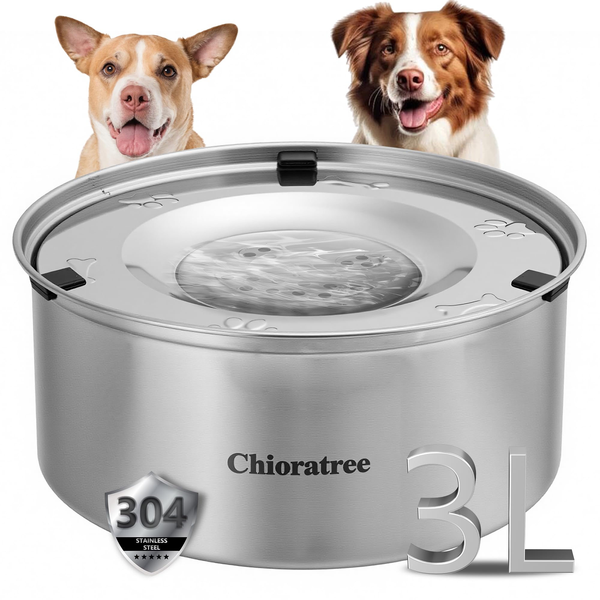 Chioratree Dog Water Bowl No Spill,3L/101oz Large Spill Proof Water Bowl for Dogs, Stainless Steel Slobber Stopper Slow Drinking
