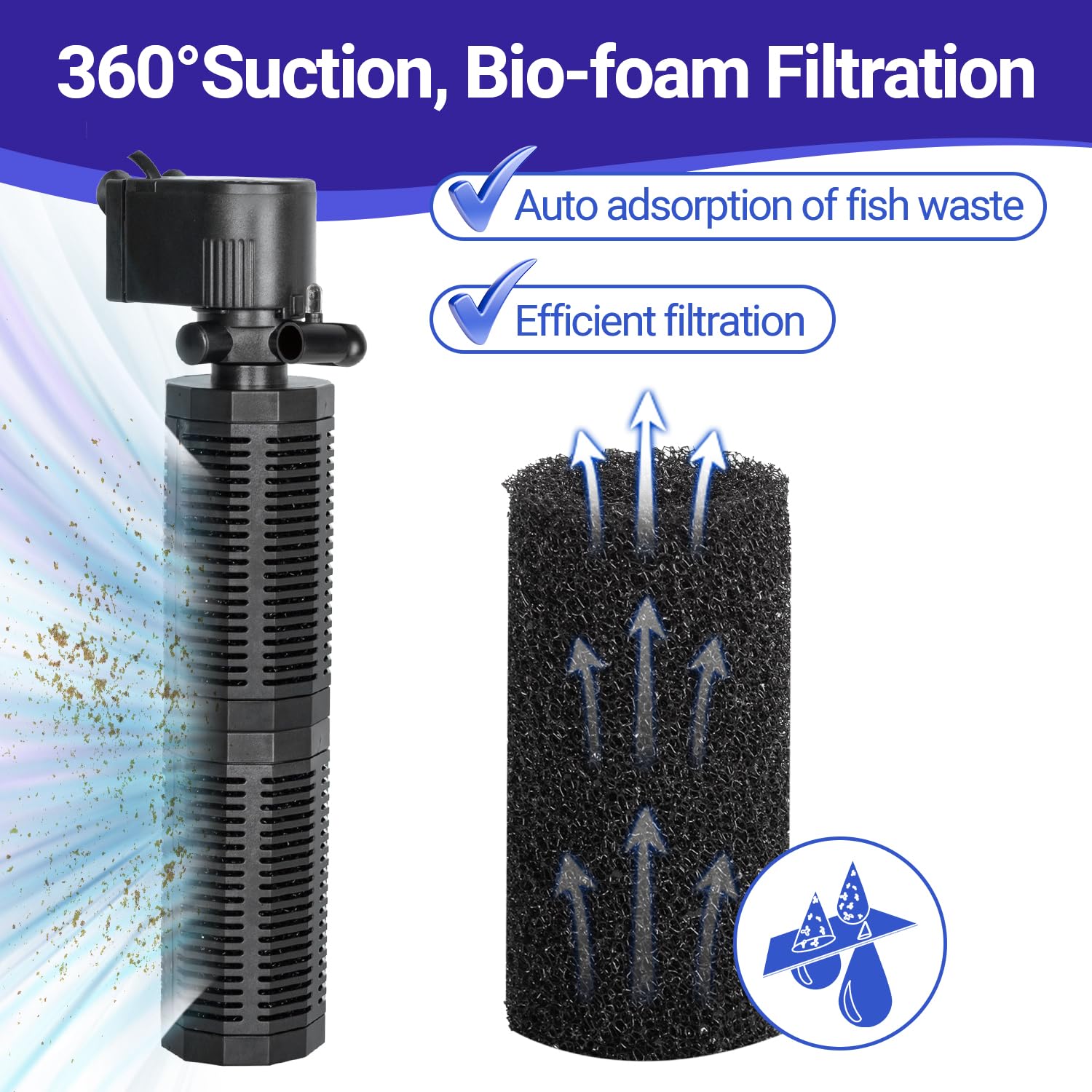 Yaubay 25W Aquarium Internal Filter For 75-150 Gallon Tanks, Power Biochemical Sponge Fish Turtle Tank Filter With Aeration Syst