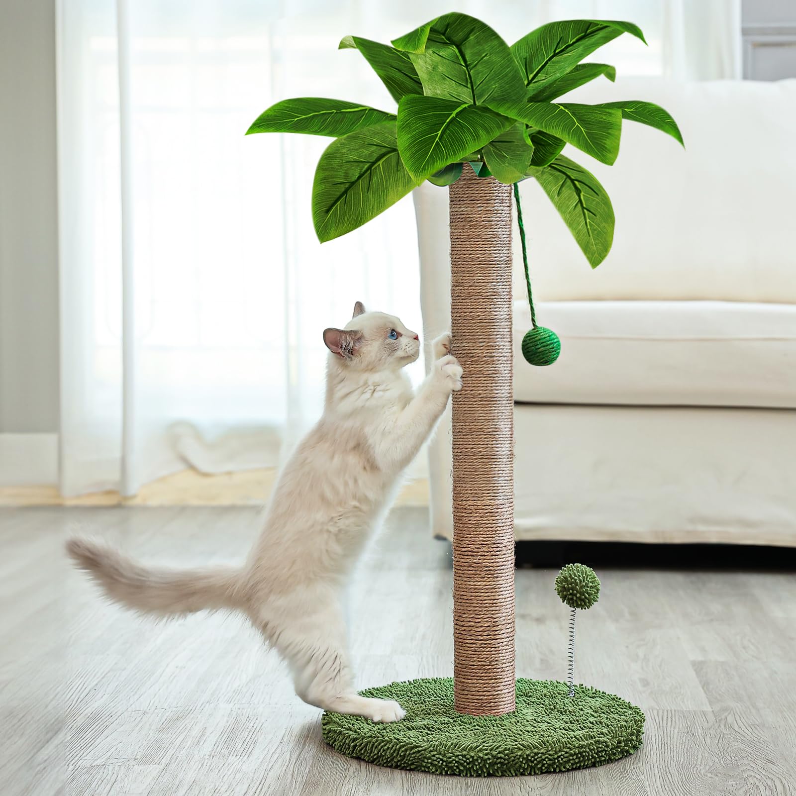 Dohump Cat Scratching Post, 31'' Tall Scratch Tree With Premium Sisal Rope, Two Interactive Dangling Balls And Spring Ball Toys 