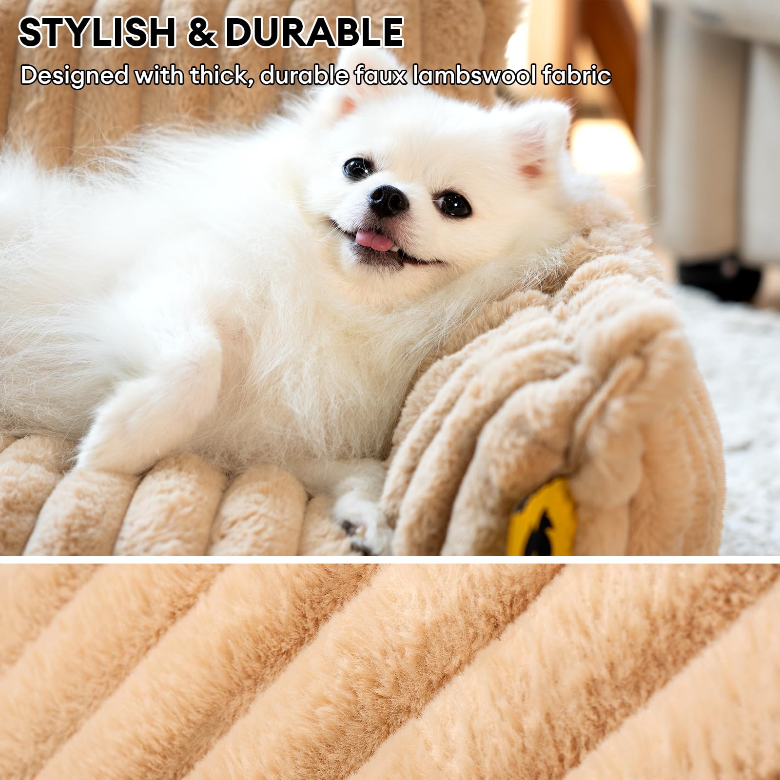 Funny Fuzzy Dog Bed For Large Dogs, Fluffy Cat Couch For Indoor Cats, Calming Couch For Pets With Removable Washable Cover Non-S