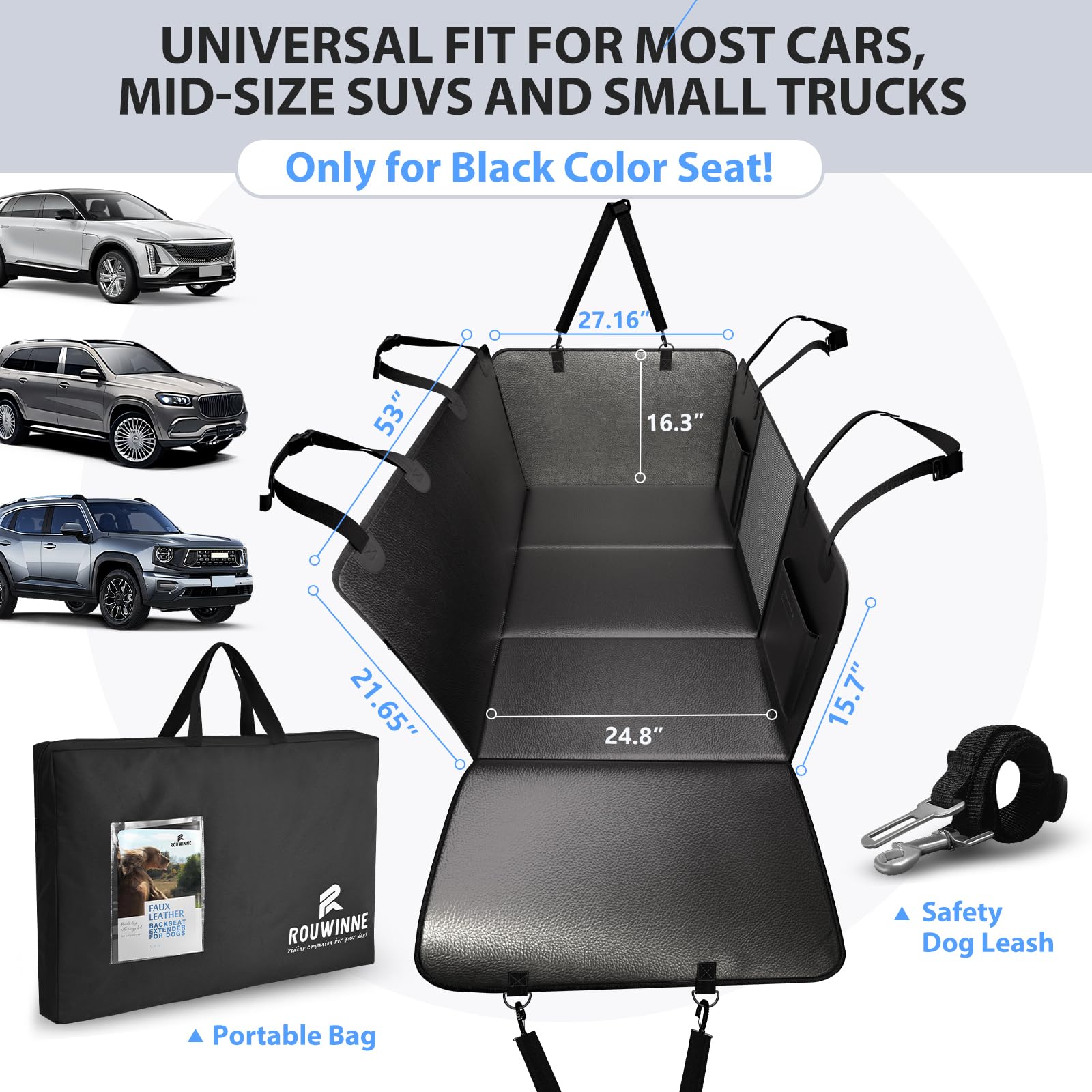 Rouwinne Back Seat Extender For Dogs-Upgraded Pu Leather, Hard Bottom Dog Car Seat Cover For Back Seat, Anti-Scratch Backseat Extender For Dogs, Waterproof Dog Hammock For Car, Suv, 400Lbs