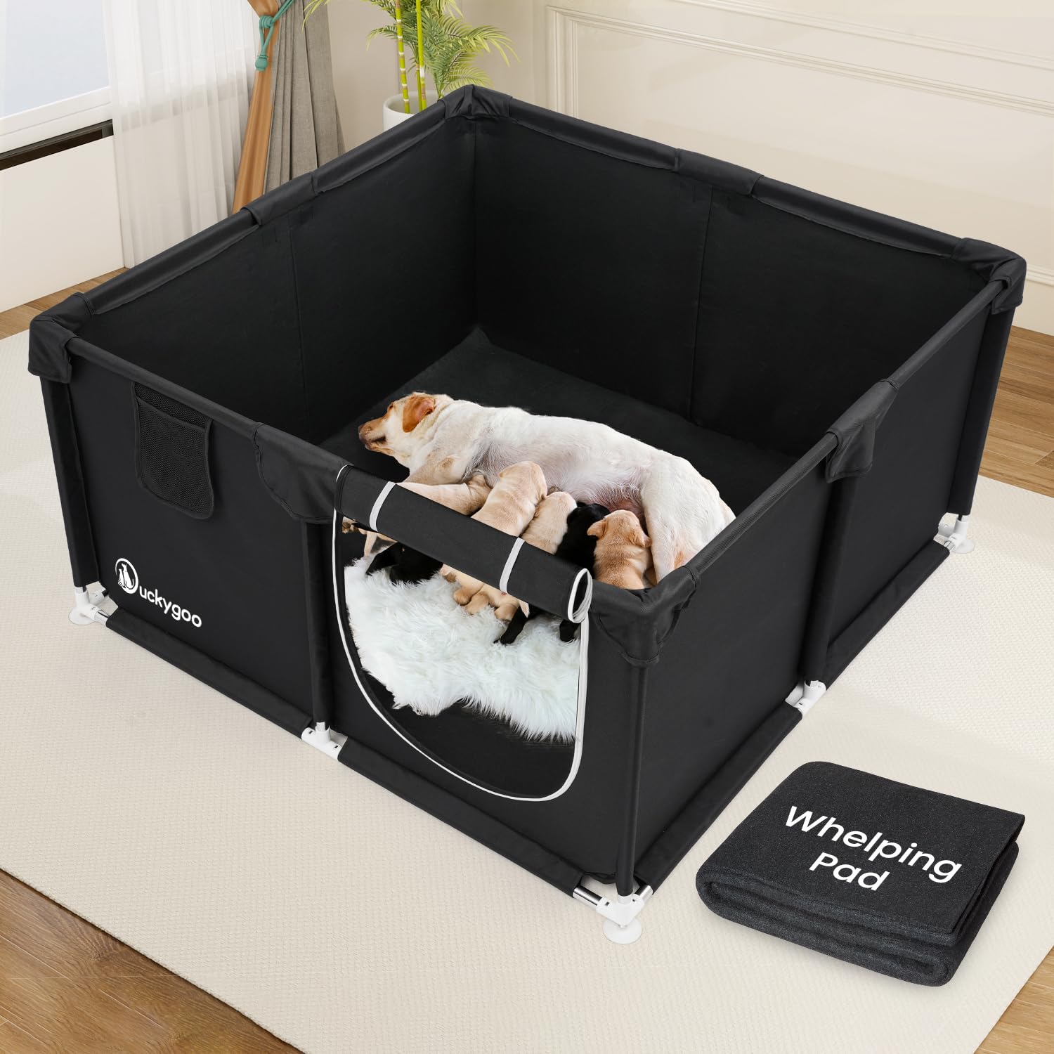 Duckygoo Whelping Box for Dogs - 50L*50W*25H Dog Whelping Play Pen for Puppies,Pet Whelping Box Overall 600D Oxford Fabric with 