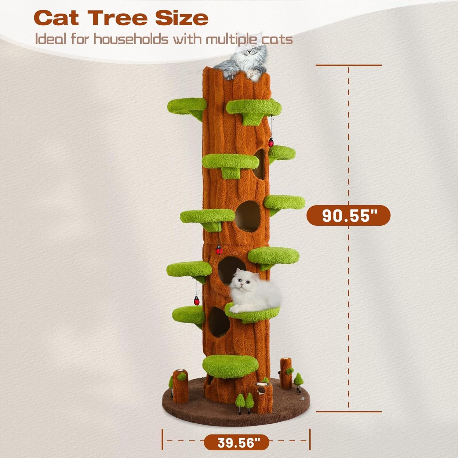 Forest Large Cat Tree,90.55'' Luxury Cat Condo For Multipul Cats,Modern Cat Tower With Scratching Post,Removable Mats For Indoor