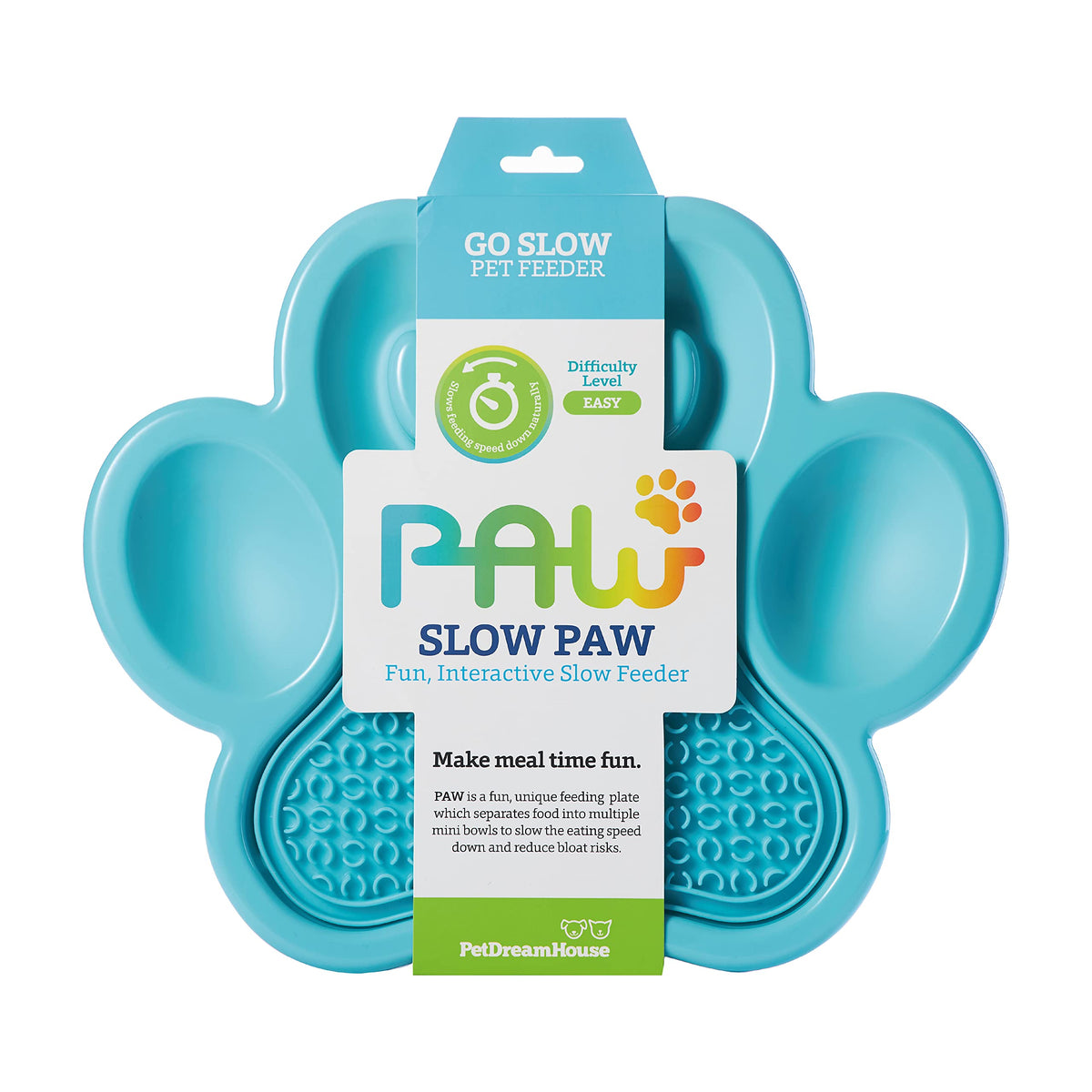 PetDreamHouse PAW 2-in-1 Slow Feeder Interactive Bowl with Removable Lick Mat - Blue