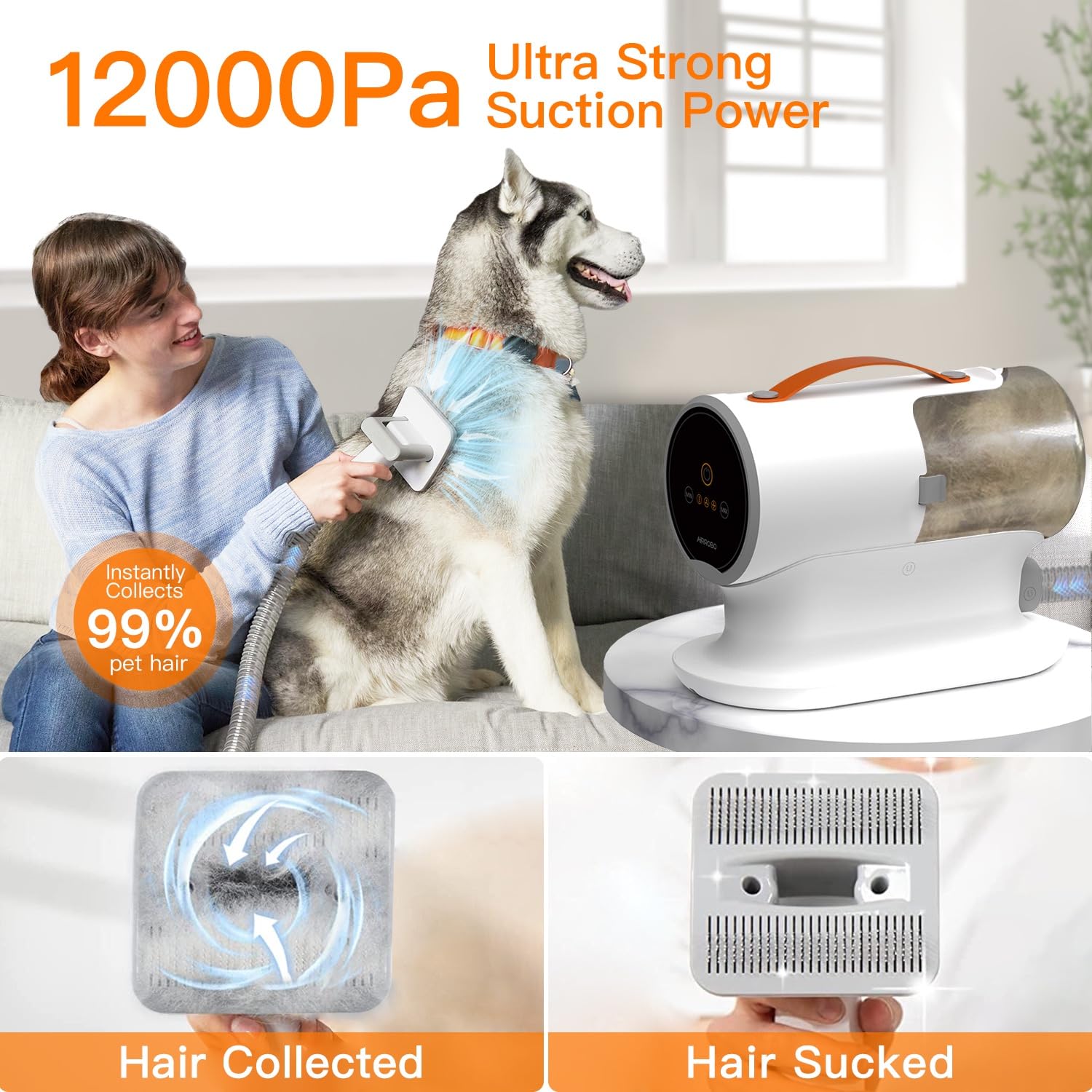 Airrobo Dog Grooming Vacuum, Dog Grooming Kit,12000Pa Strong Pet Grooming Vacuum For Dogs, 2L Large Capacity Dog Vacuum For Shedding Grooming Hair, Dog Hair Vacuum, 5 Pet Grooming Tools, Quiet,Pg100
