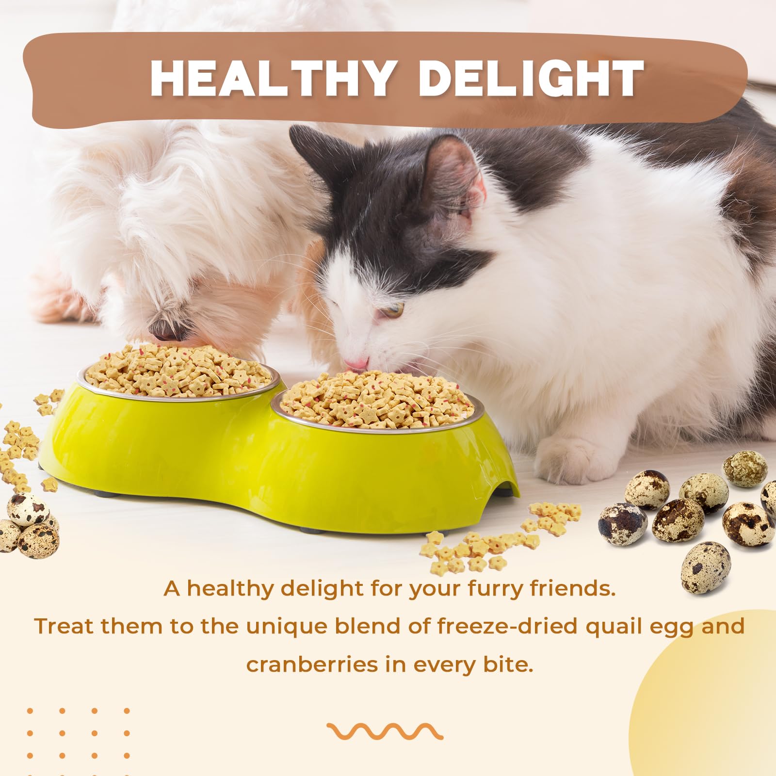 Dancing Tail Freeze Dried Quail Egg Yolk & Cranberry Cube Cat & Dog Treats Biscuits, Dehydrated Healthy Tasty Snack for Training