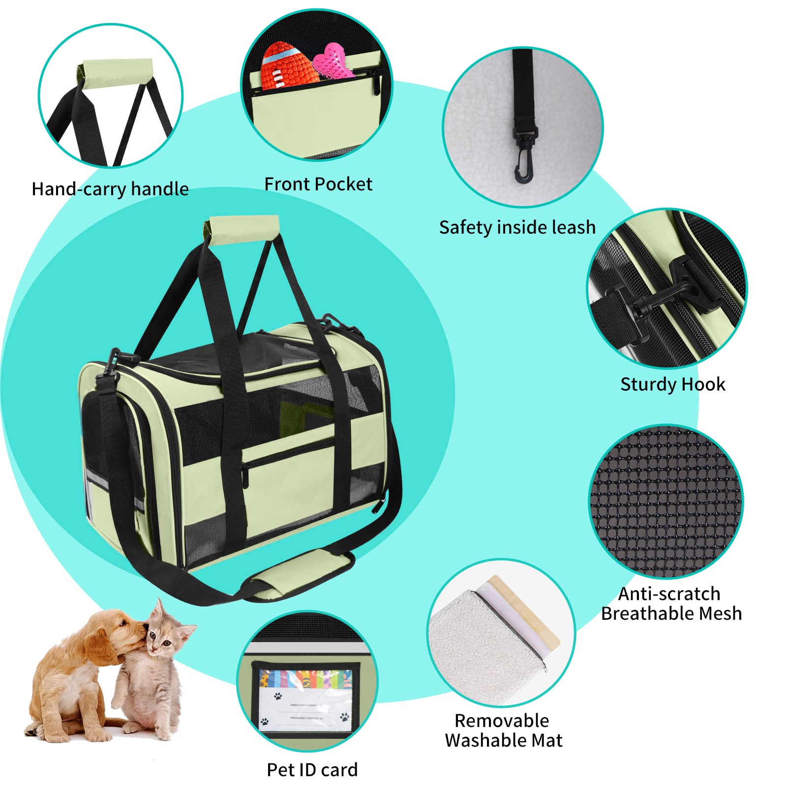 CUSSIOU Cat Carrier Pet Dog Carriers TSA Airline Approved for Cats Dogs Under 15 lbs, Collapsible Soft Sided Cat Carrier Dog Tra