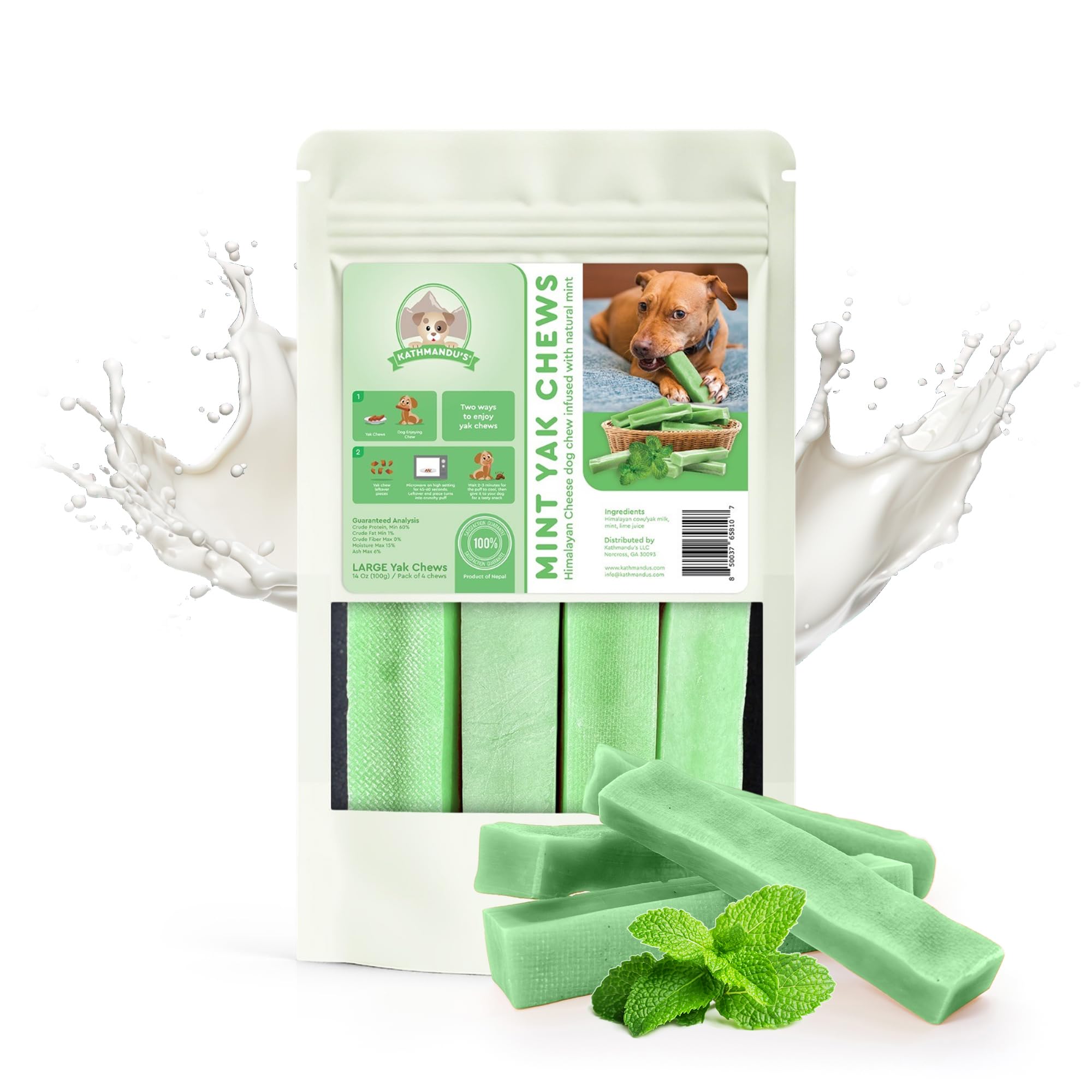 KATHMANDUS 100% Natural Mint Flavor Yak Chews - Keep Dogs Busy & Happy with Our Lactose & Rawhide Free Himalayan Dog Chews - Lo