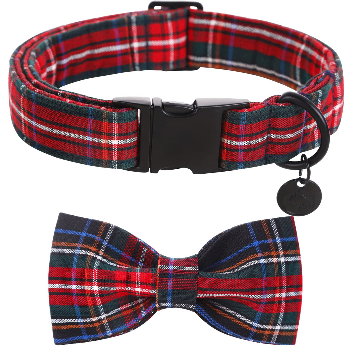 Dogwong Premium Christmas Dog Collars, Red Plaid Dog Collar, Adjustable Heavy Duty Girl Boy Dog Collar With Bow For Small Puppy Dogs