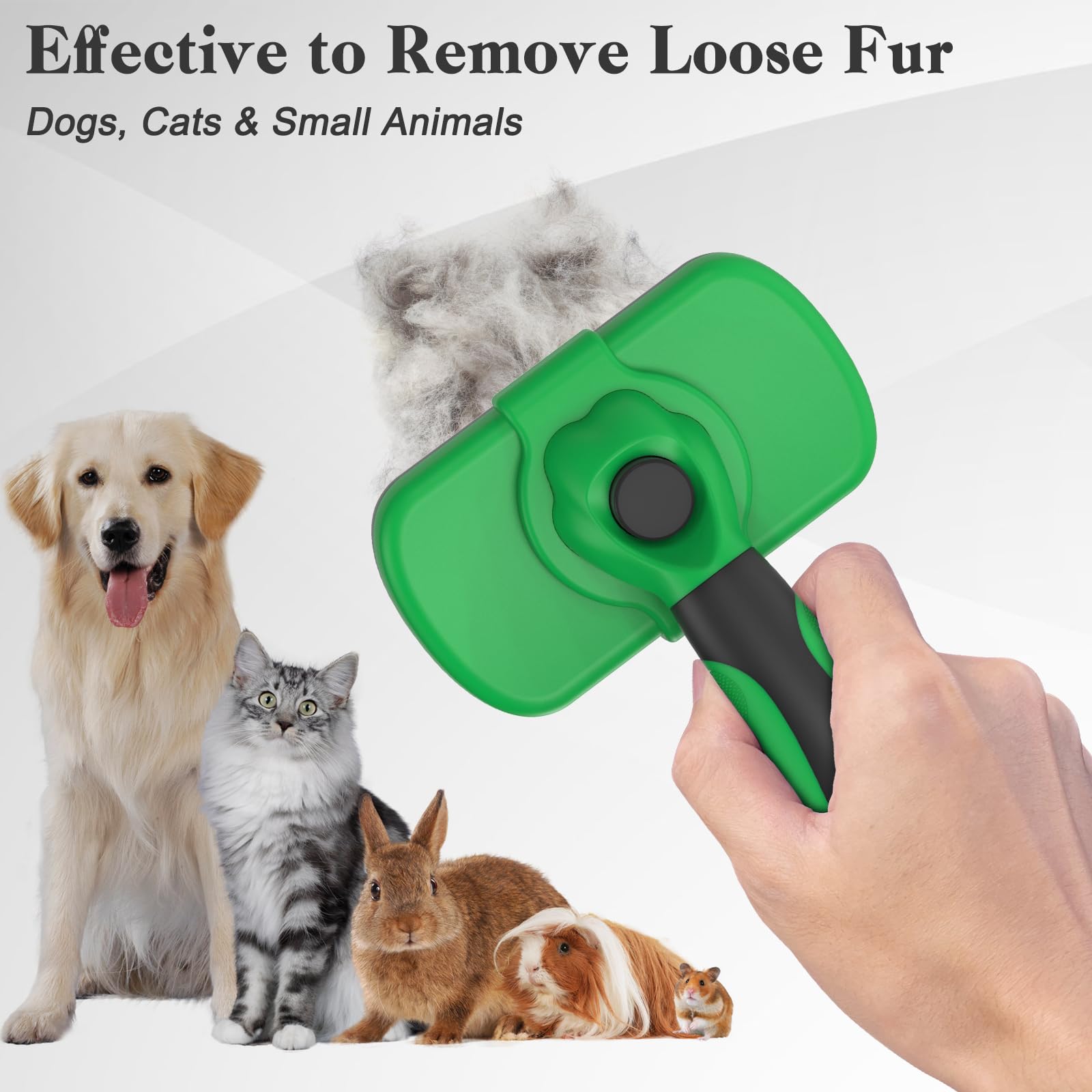 Dipoo Self Cleaning Deshedding Brush For Dogs & Cats - Skin Friendly Grooming Tool With Hair Removal For Haired Pets, Green