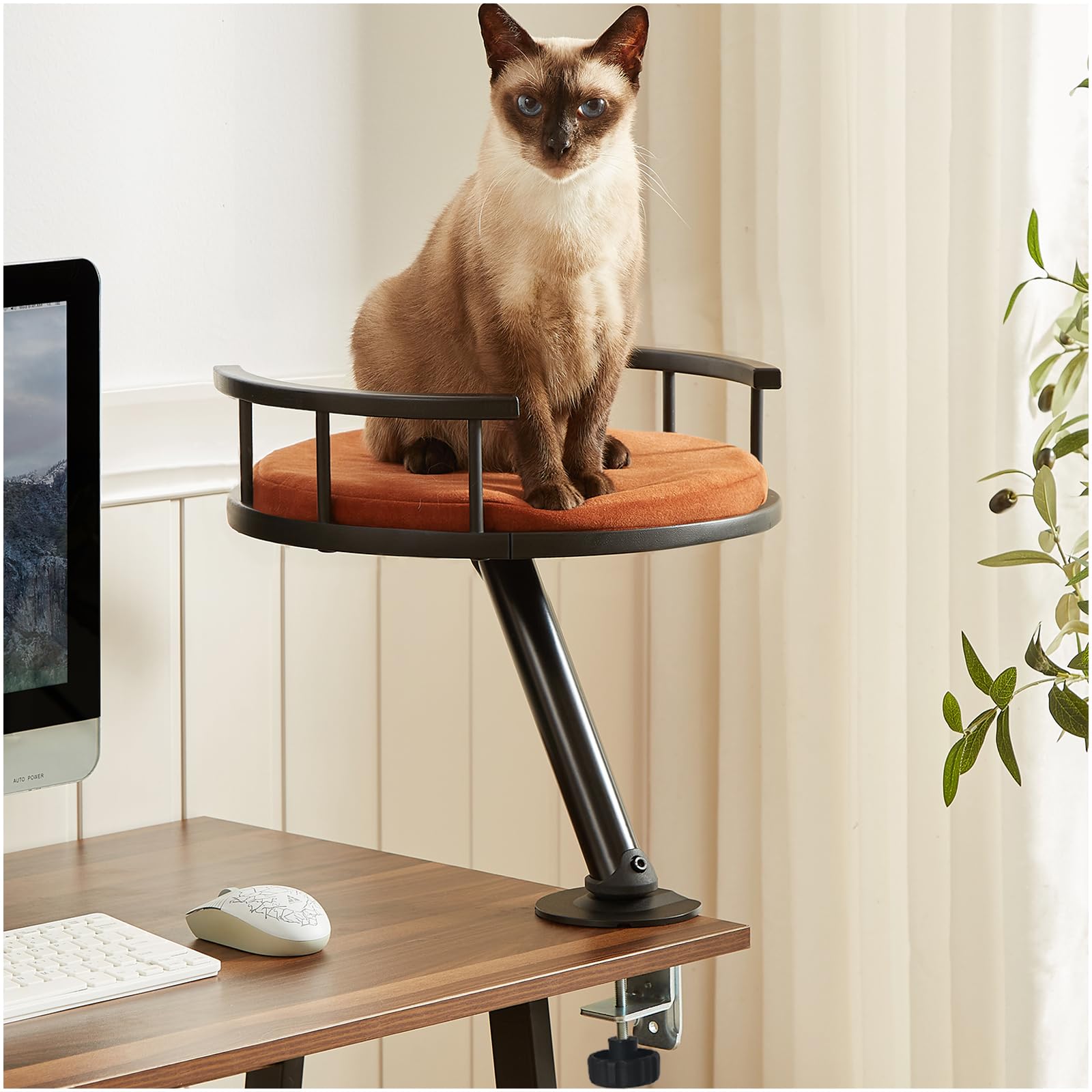 Juopool Cat Desk Bed - Desktop Attachment Cat Perch For Home Office, Spinnable Indoor Mounted Desk Bed, Elevated Nest For Work, 
