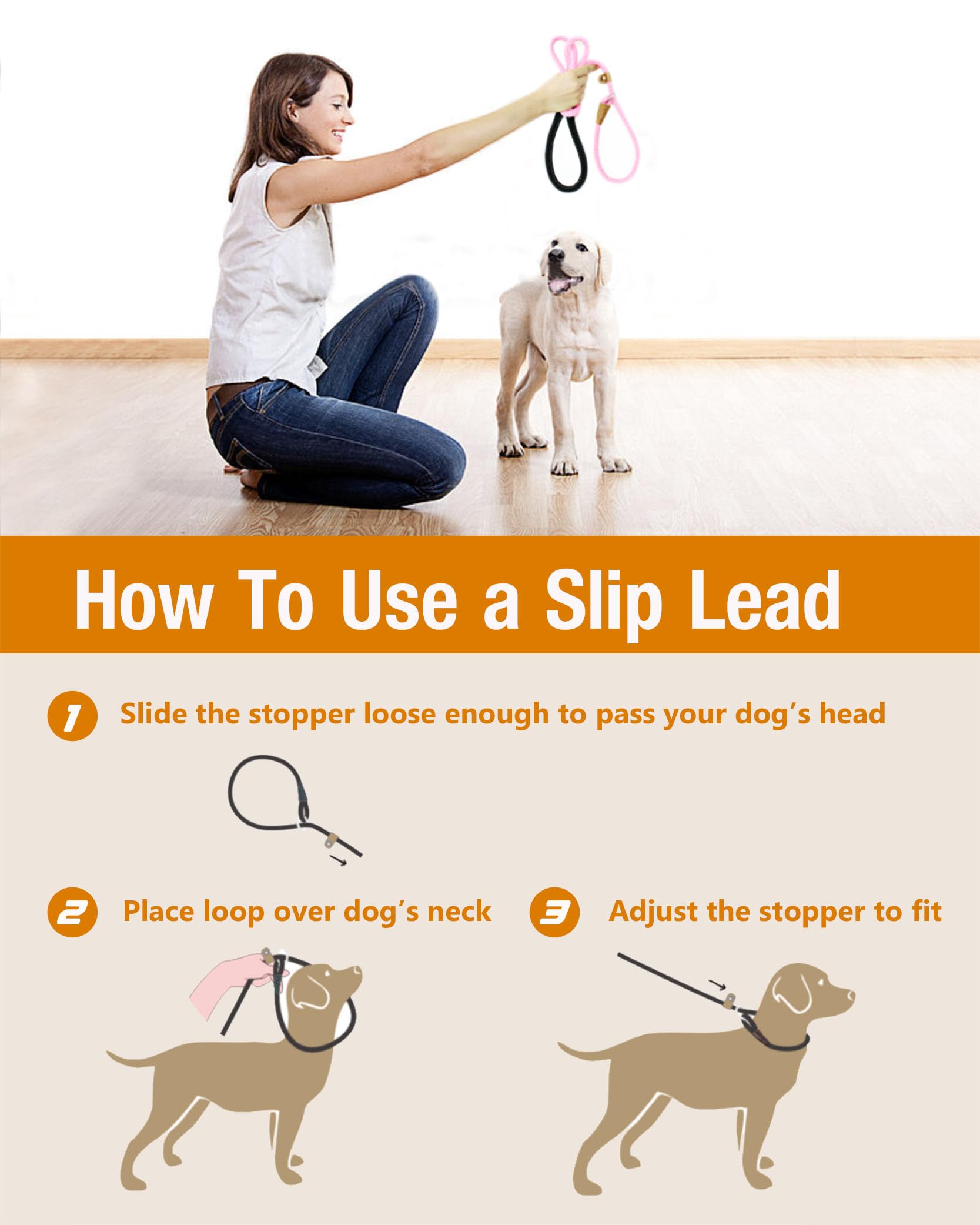 Lynxking Dog Leash Slip Lead Snap Hook Rope Leash Strong Heavy Duty Braided Dog Training Leash No Pull Training Lead Leashes For Medium Large And Small Dogs