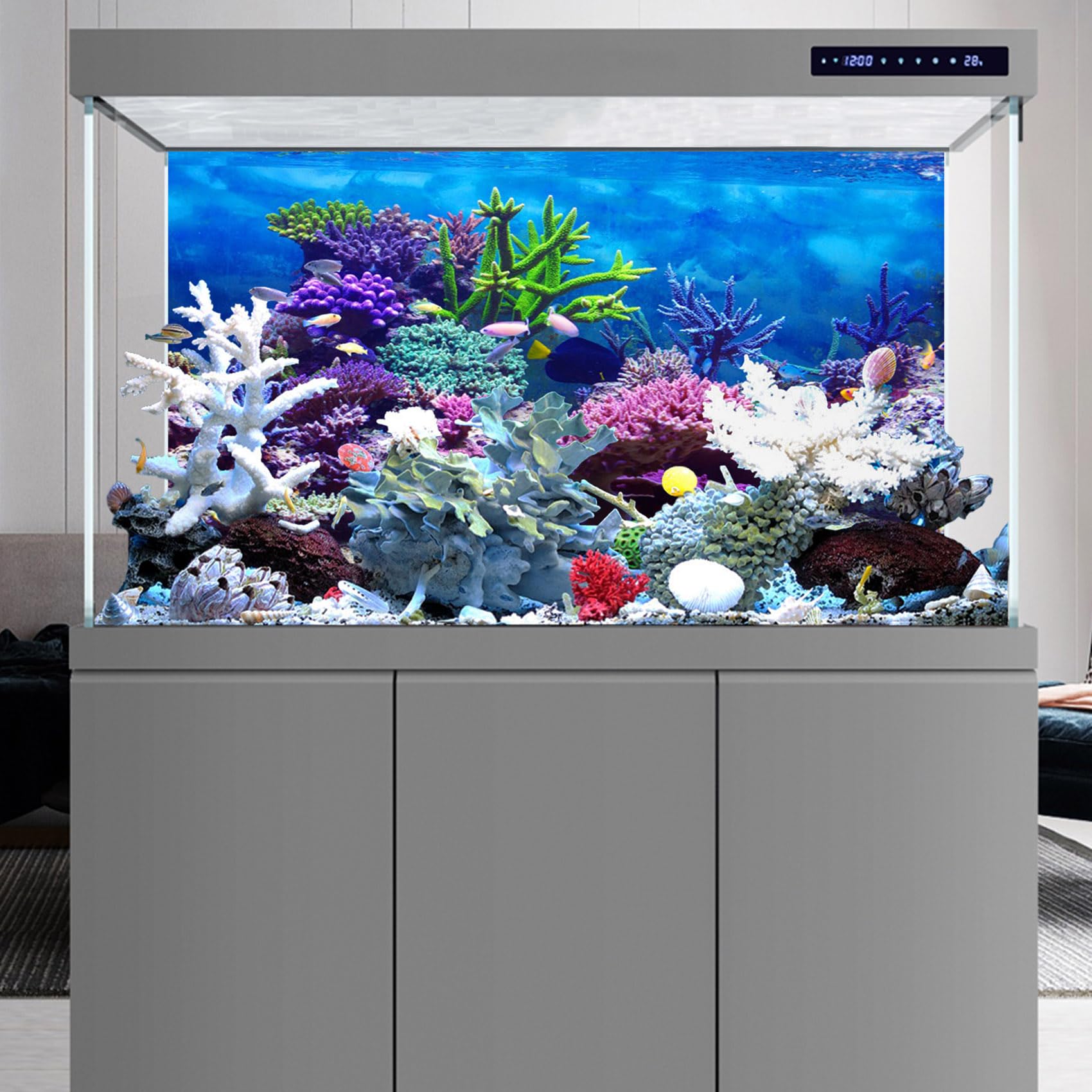 YongFoto Ocean Theme Fish Tank Background 36x18 inch Coral Seaweed Reef Rock Tropical Fish Underwater Sea World Polyester Backdr